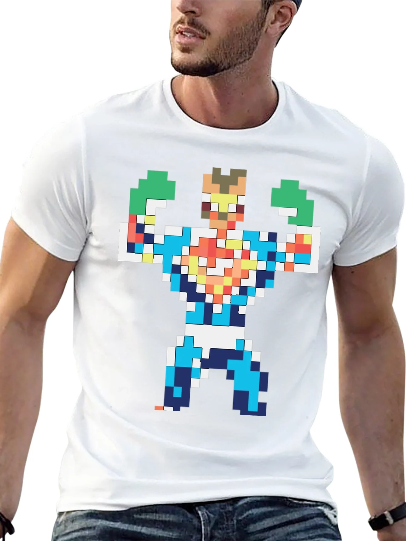 Rebbecca Pixelated Hero Graphic T-Shirt - Retro Gaming Style