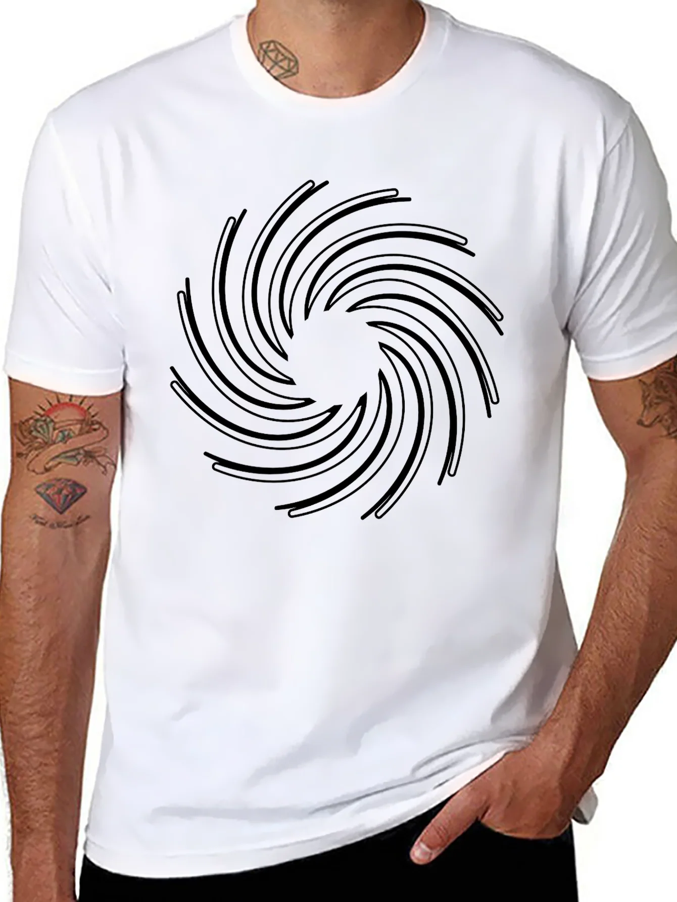 Camiseta Negra Espiral Abstracta Hombre Casual