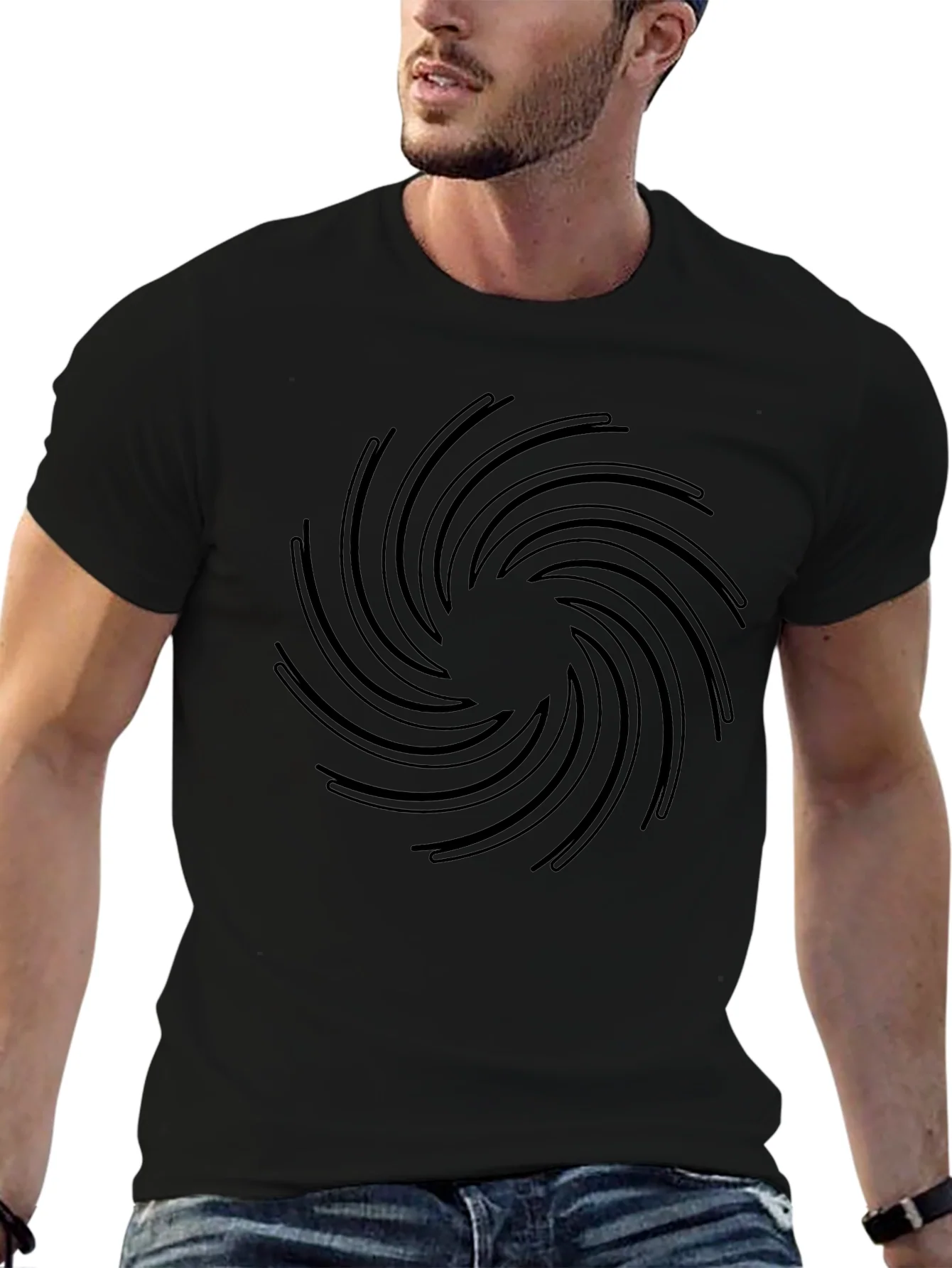 Camiseta Negra Espiral Abstracta Hombre Casual