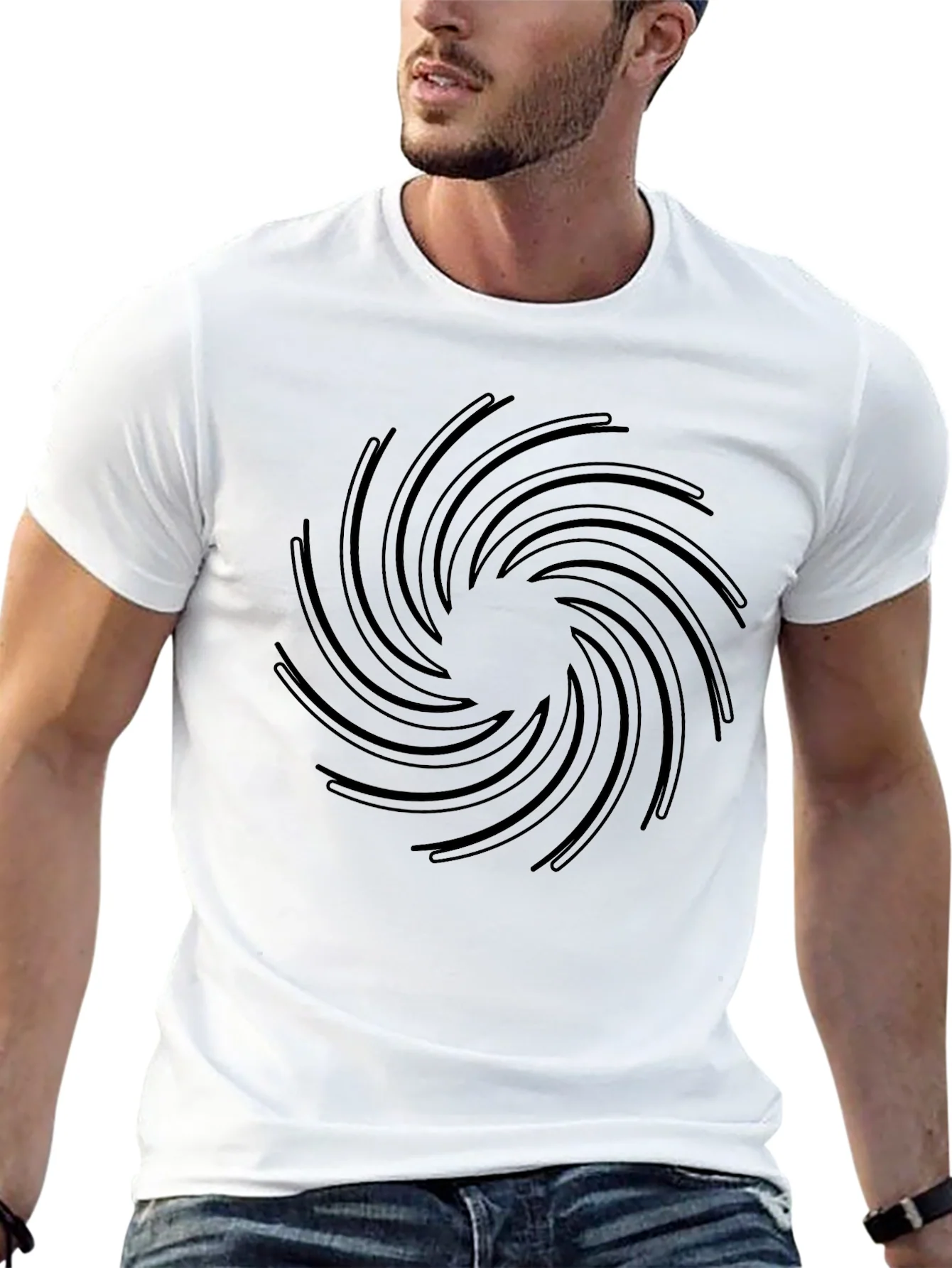 Camiseta Negra Espiral Abstracta Hombre Casual