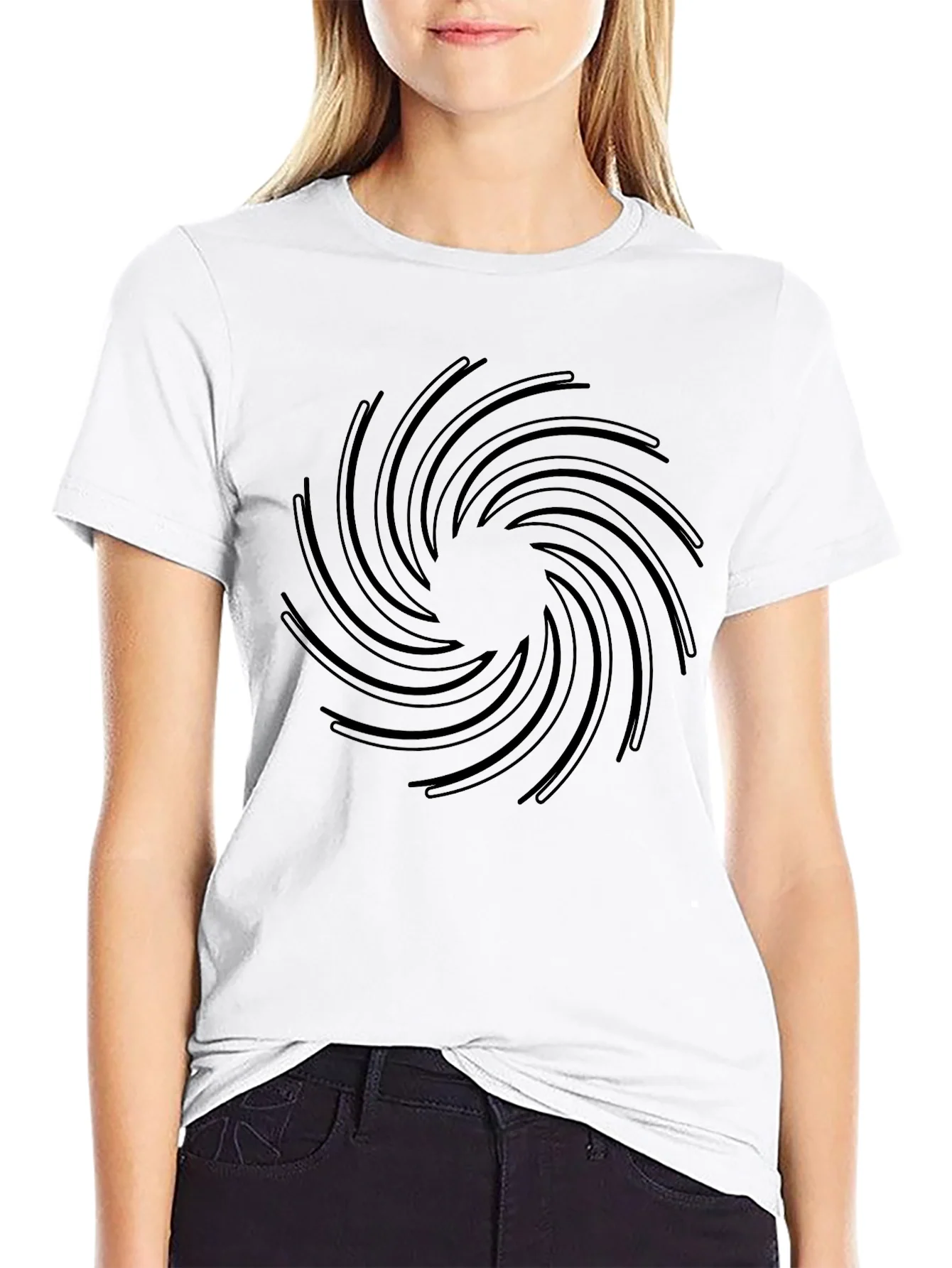 Camiseta Negra Espiral Abstracta Hombre Casual