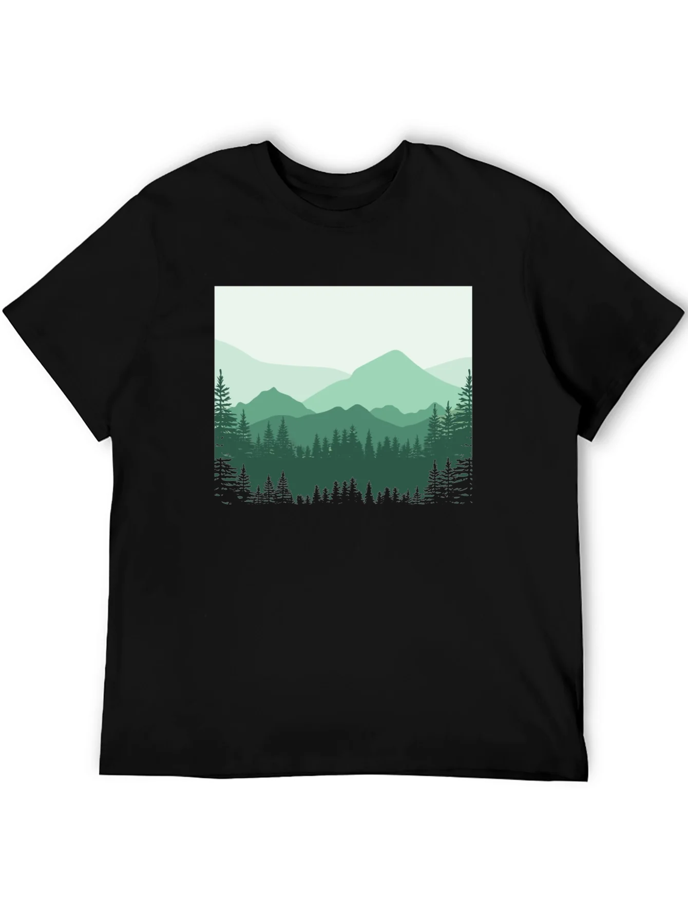 Camiseta Negra con Dise?o Monta?oso para Hombre