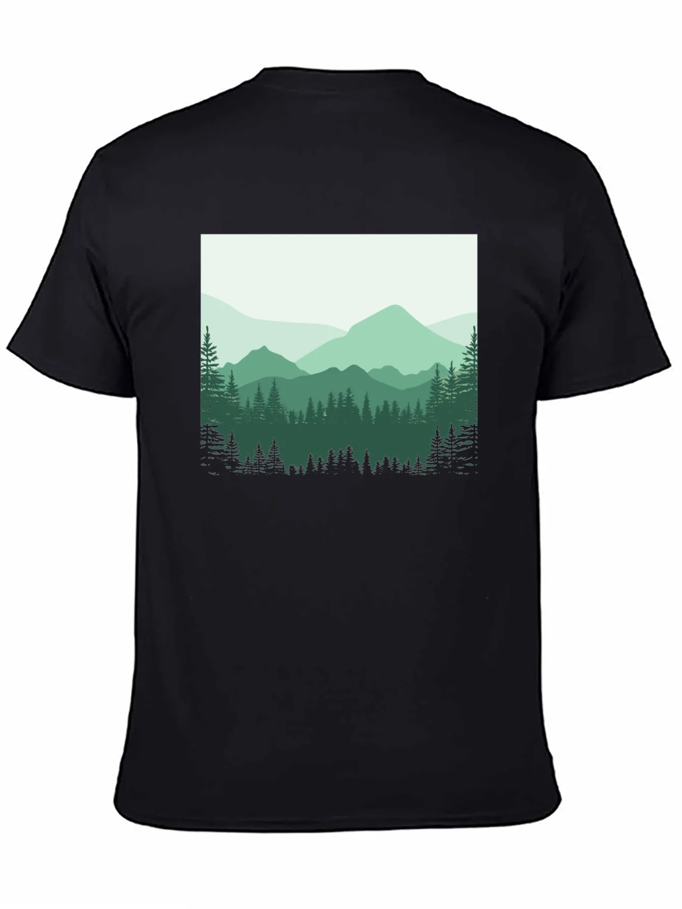Camiseta Negra con Dise?o Monta?oso para Hombre