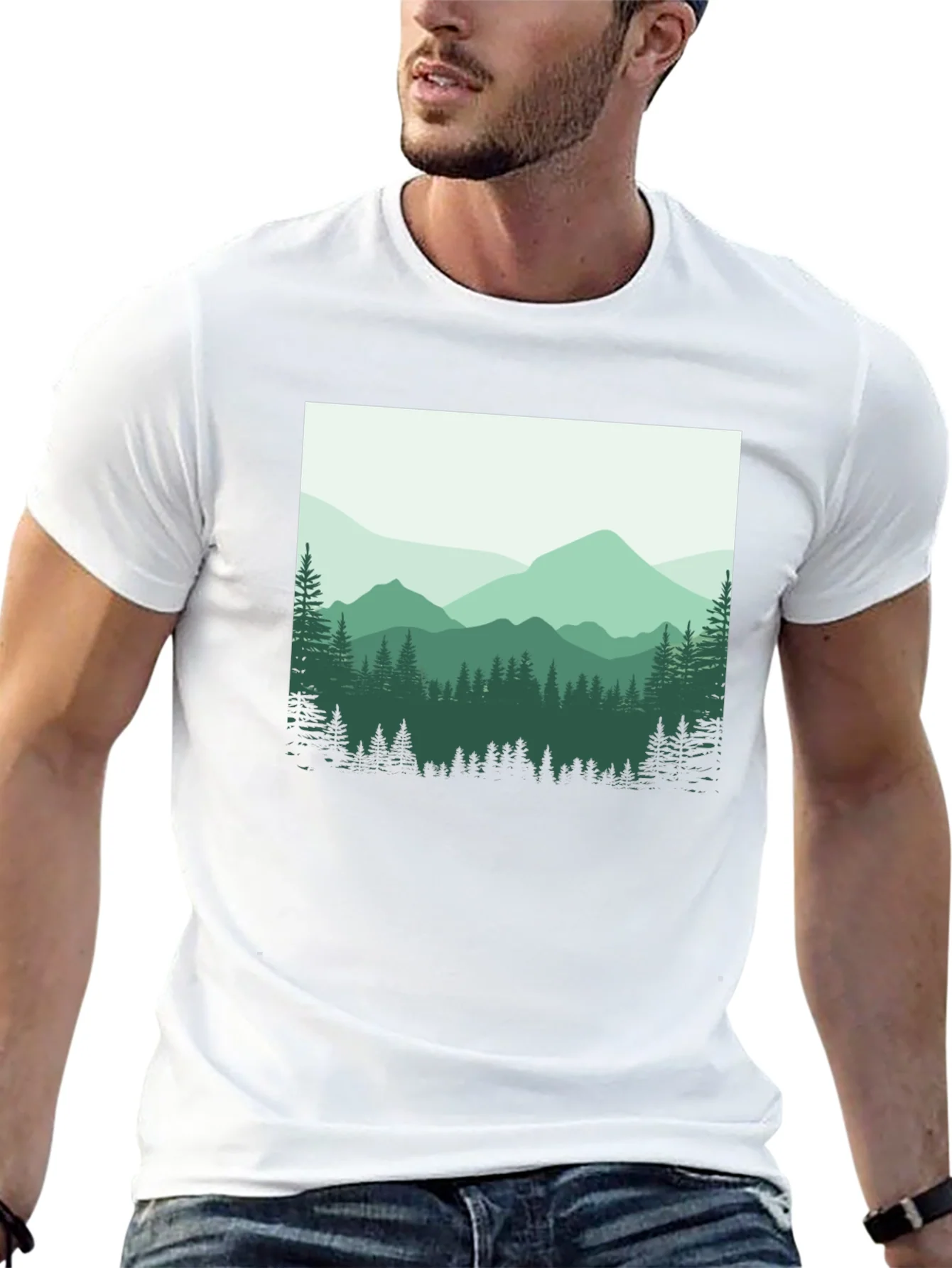 Camiseta Negra con Dise?o Monta?oso para Hombre