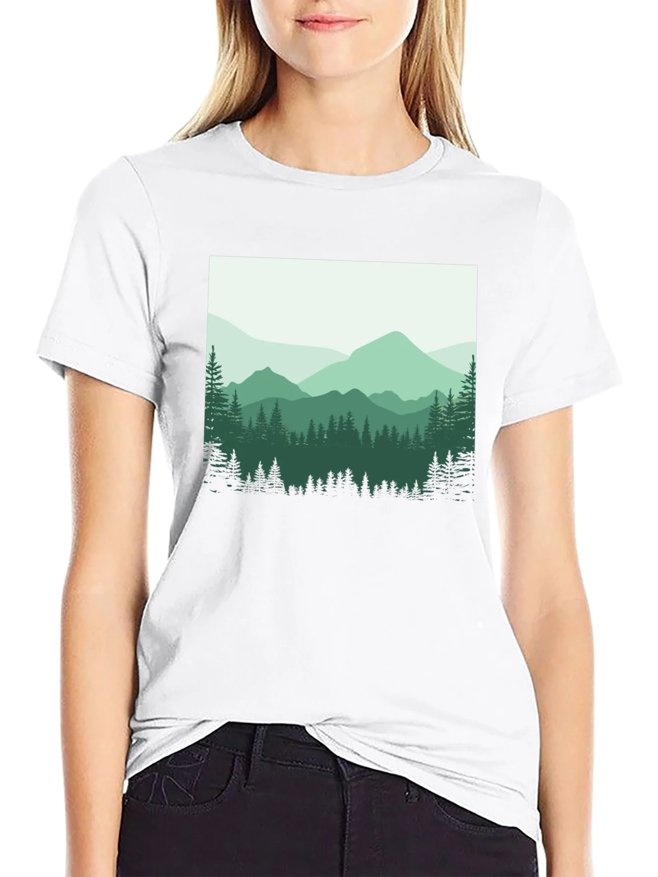 Camiseta Negra con Dise?o Monta?oso para Hombre