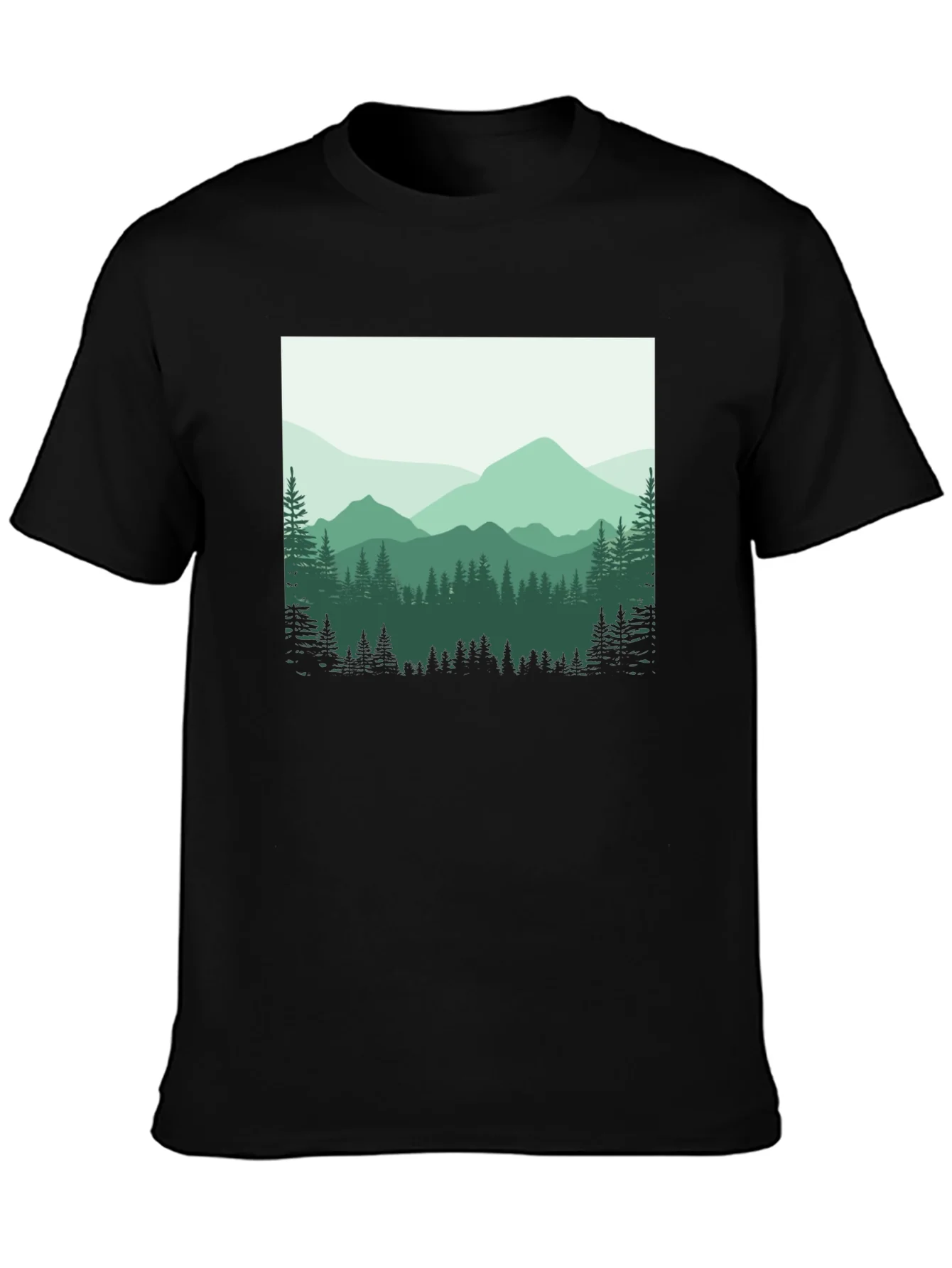Camiseta Negra con Dise?o Monta?oso para Hombre