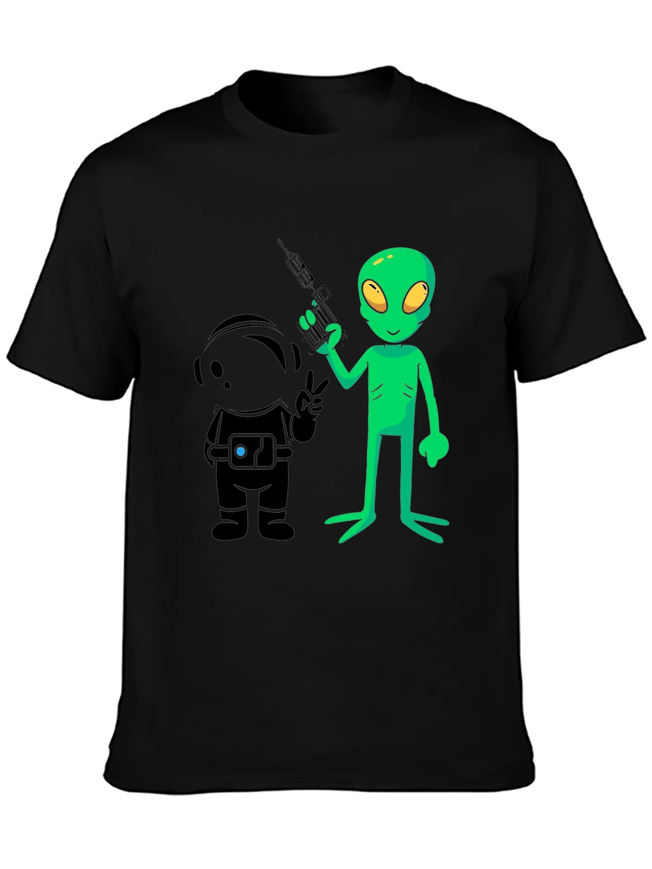 Camiseta Negra con Dise?o de Alien y Astronauta