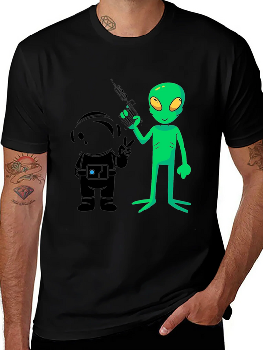 Camiseta Negra con Dise?o de Alien y Astronauta