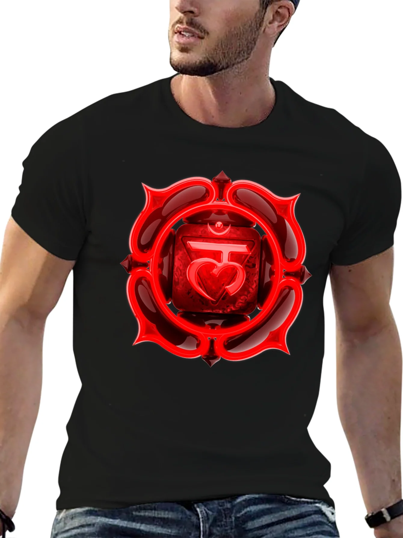 Camiseta Negra Chakra Ra¨ªz Rojo