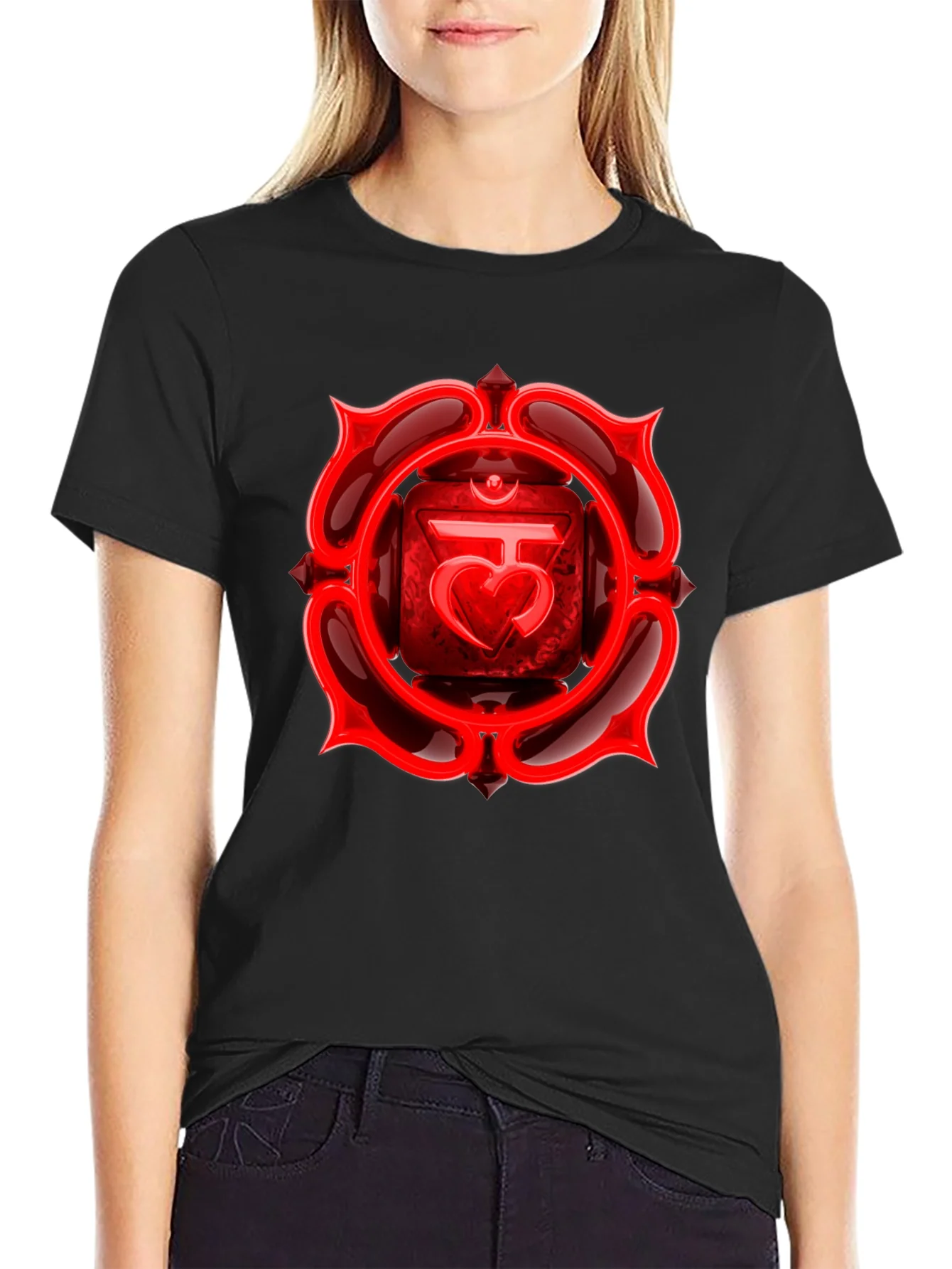 Camiseta Negra Chakra Ra¨ªz Rojo