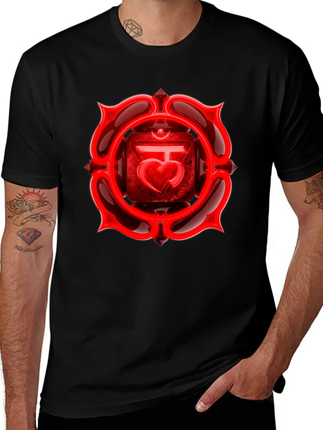 Camiseta Negra Chakra Ra¨ªz Rojo