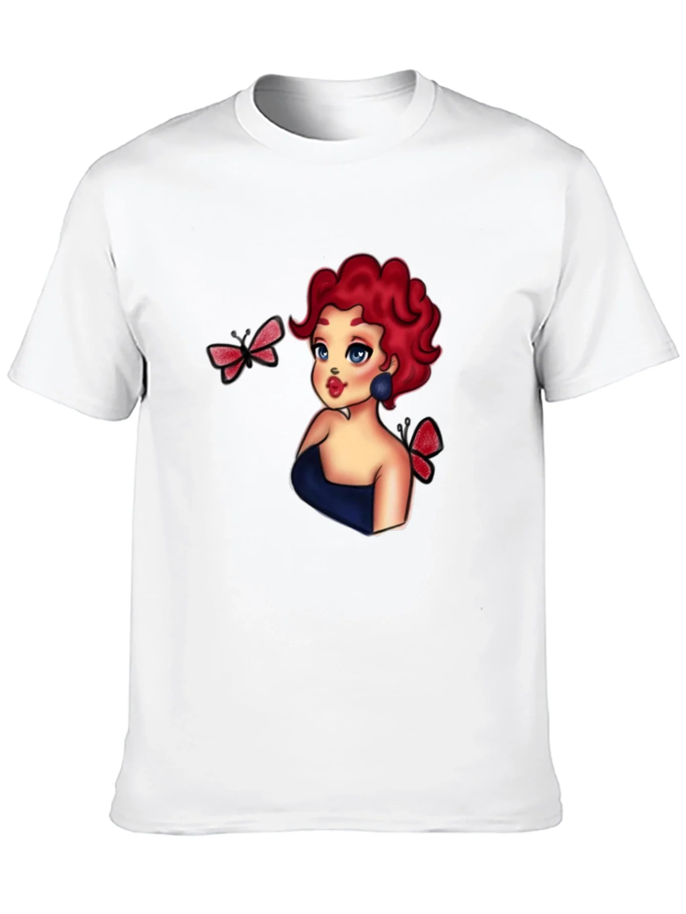 Rebbecca Cartoon Girl & Butterflies Black T-Shirt