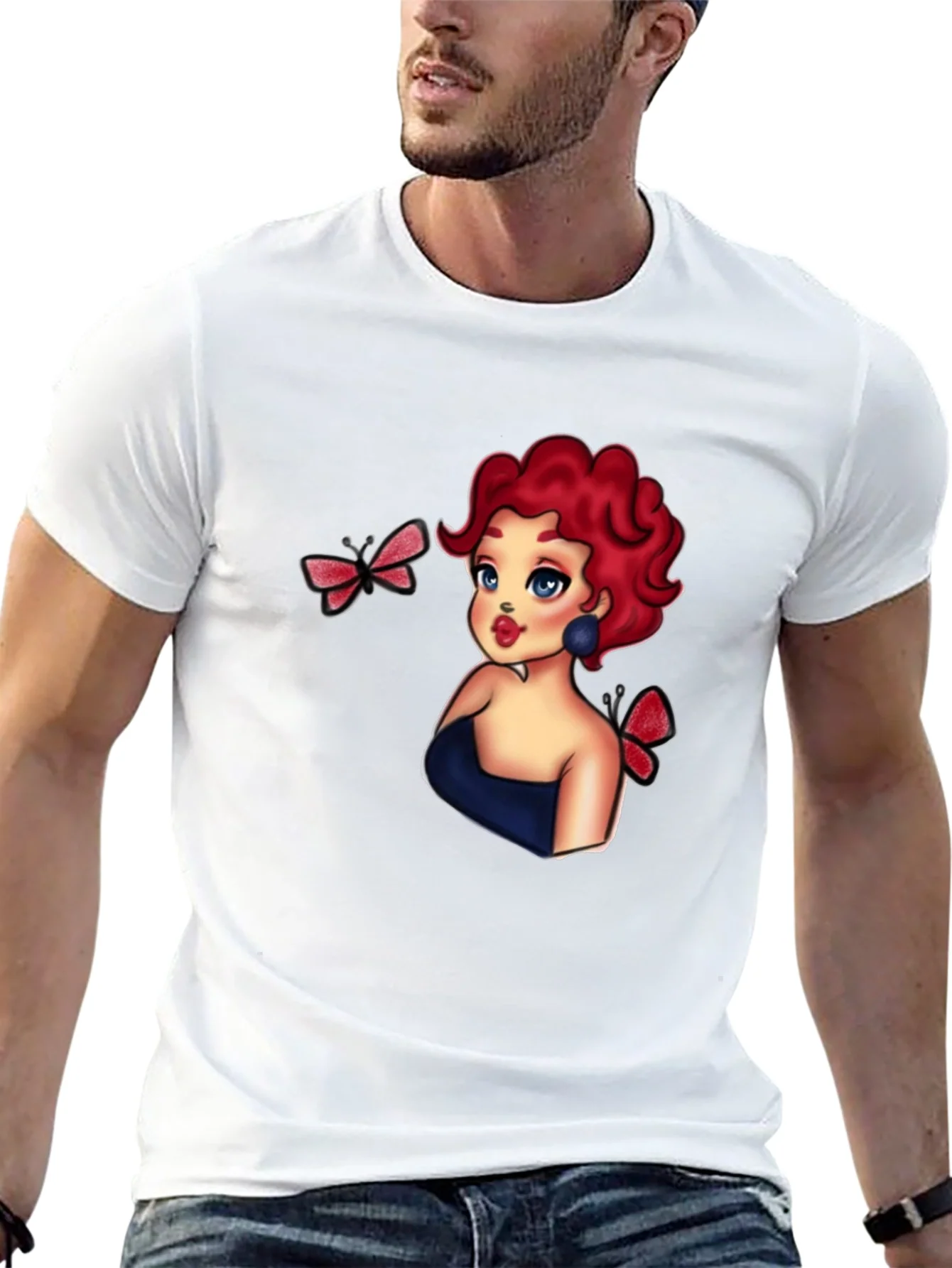 Rebbecca Cartoon Girl & Butterflies Black T-Shirt