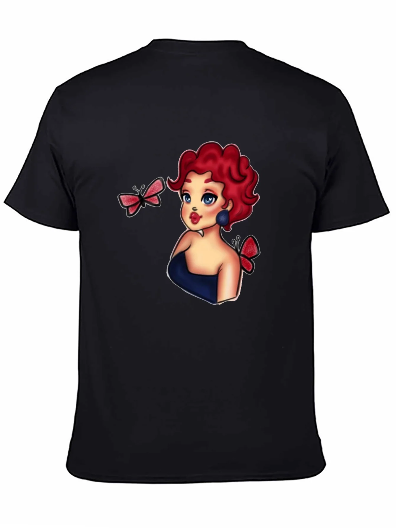 Rebbecca Cartoon Girl & Butterflies Black T-Shirt