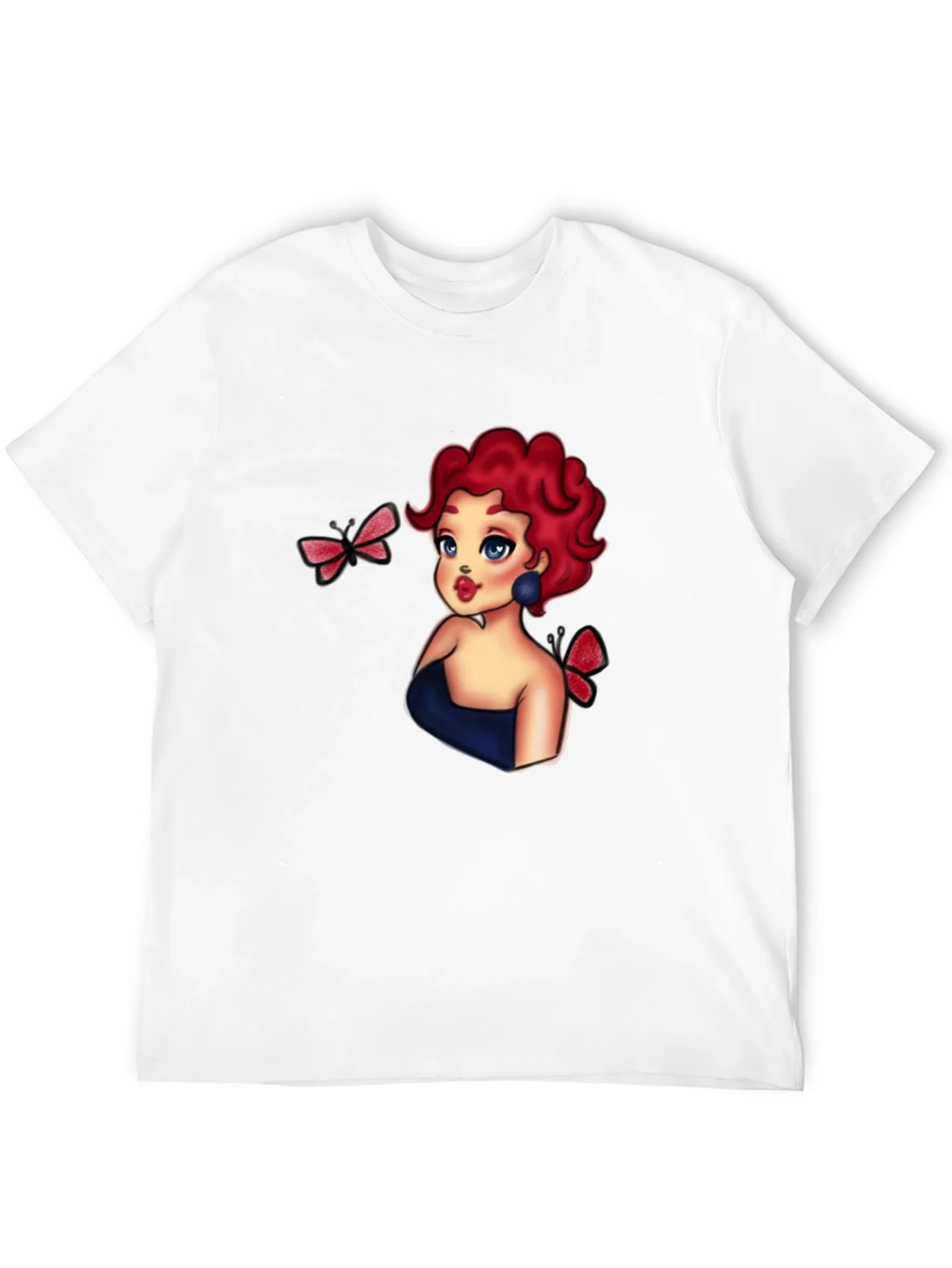 Rebbecca Cartoon Girl & Butterflies Black T-Shirt
