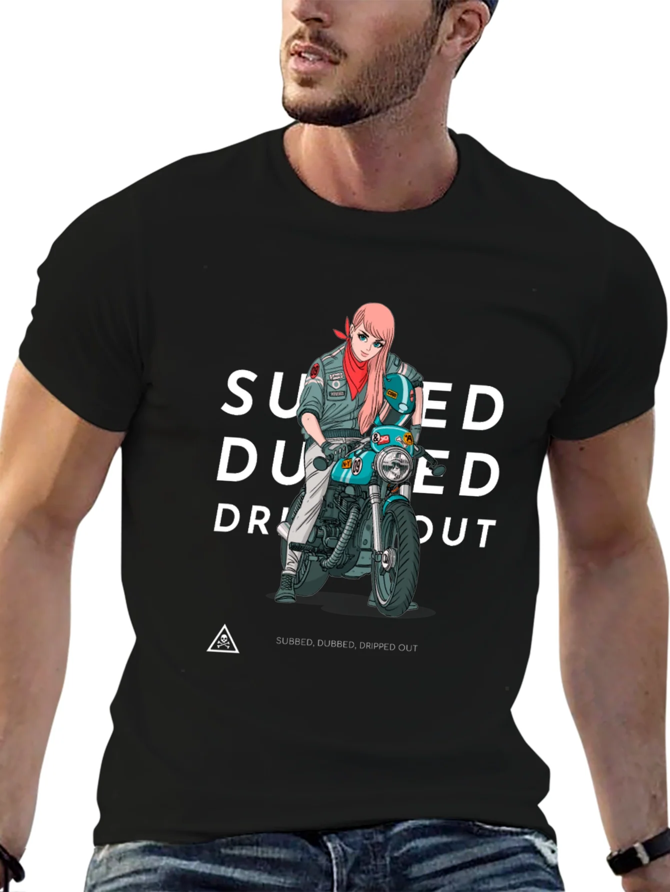 Camiseta Negra Estampada Moto Anime