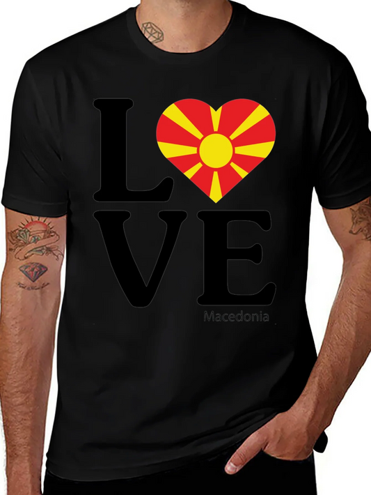 Camiseta Negra Love Macedonia con Coraz¨®n Bandera