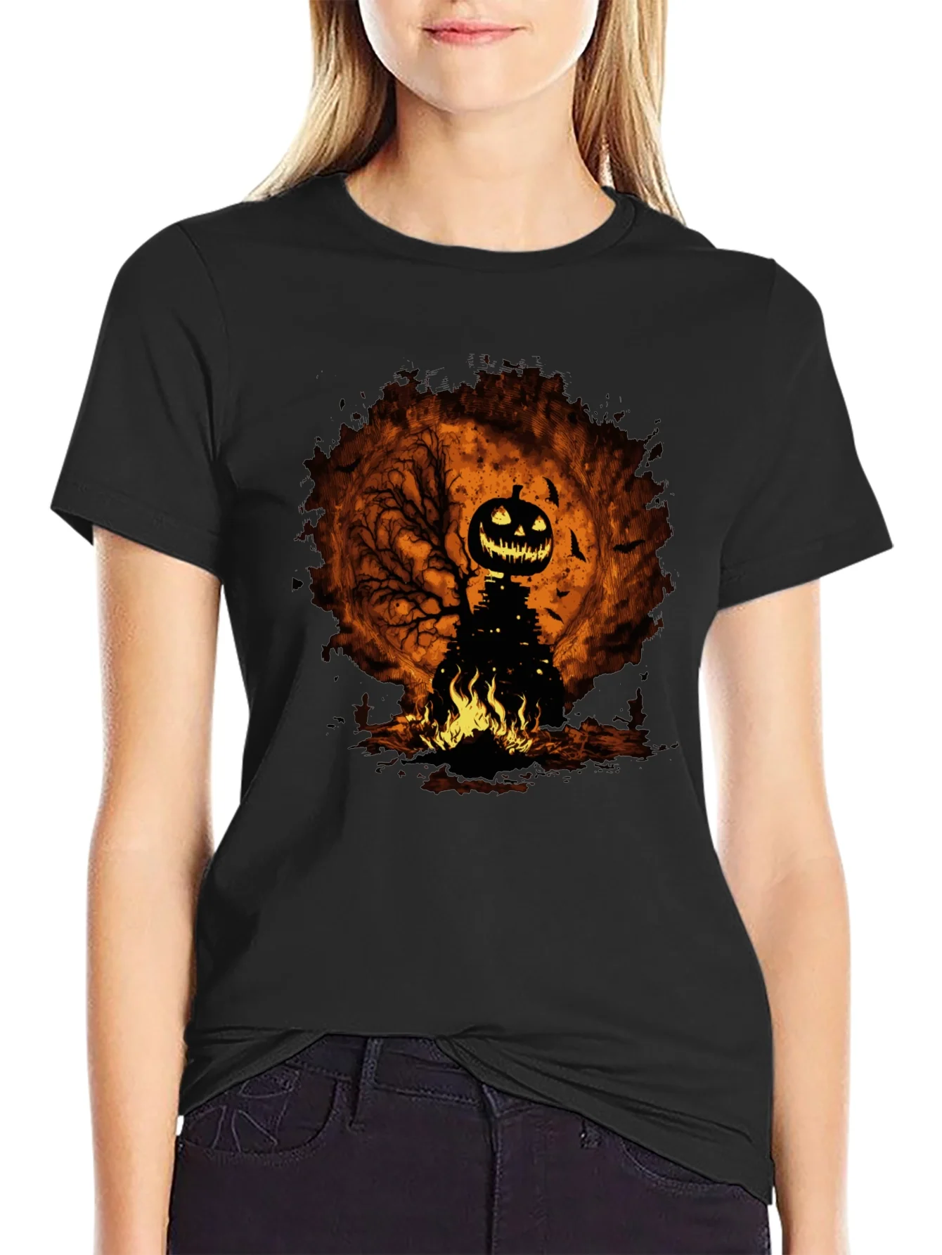 Rebbecca Halloween Pumpkin Head Black T-Shirt