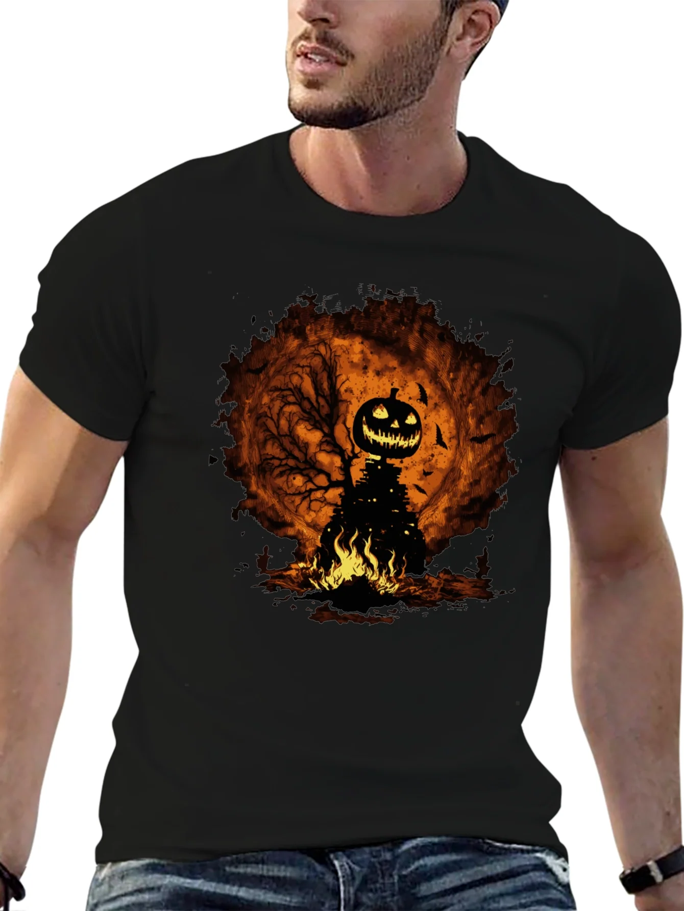 Rebbecca Halloween Pumpkin Head Black T-Shirt
