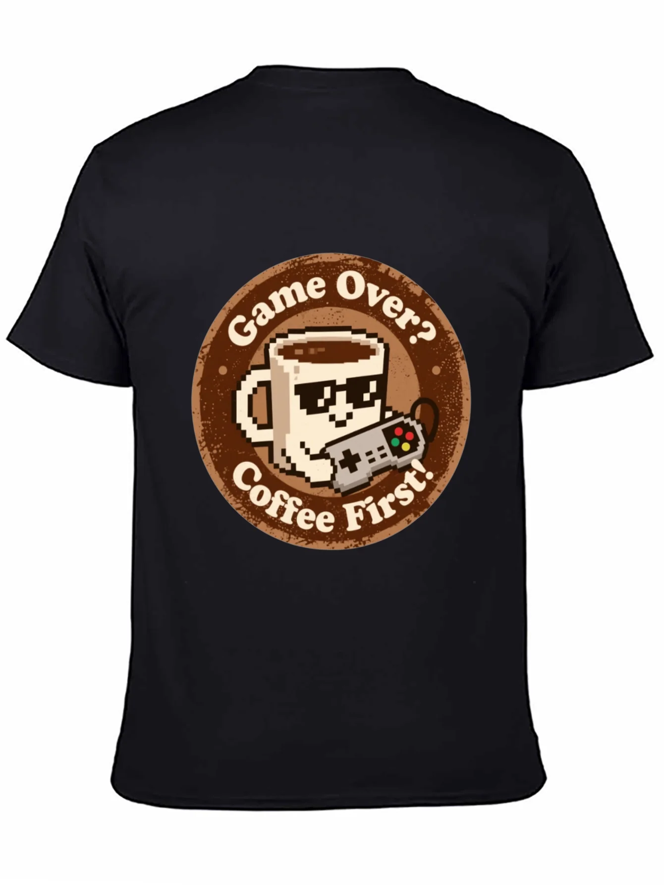 Camiseta Gamer: Game Over? Coffee First! Algod¨®n