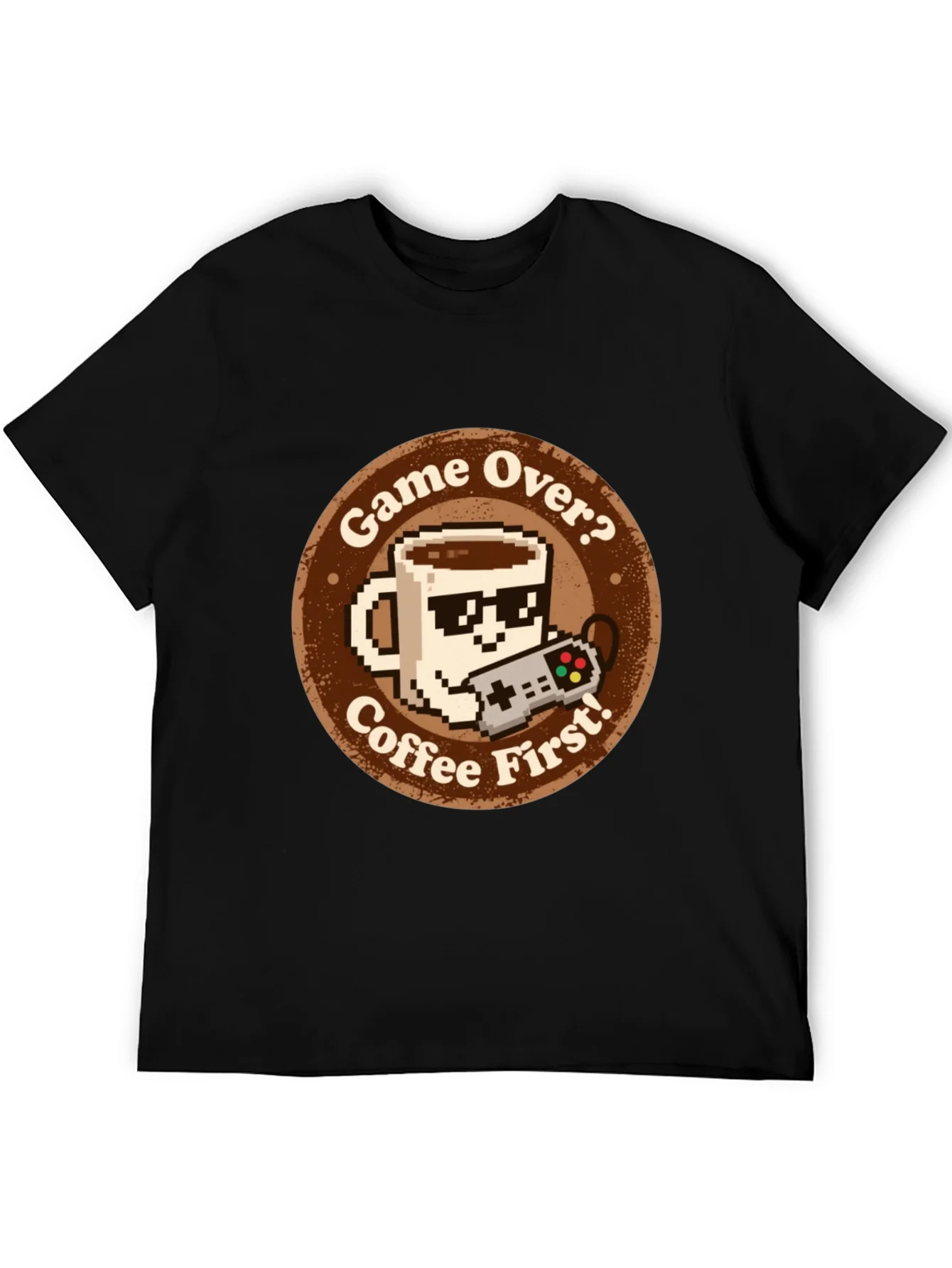 Camiseta Gamer: Game Over? Coffee First! Algod¨®n