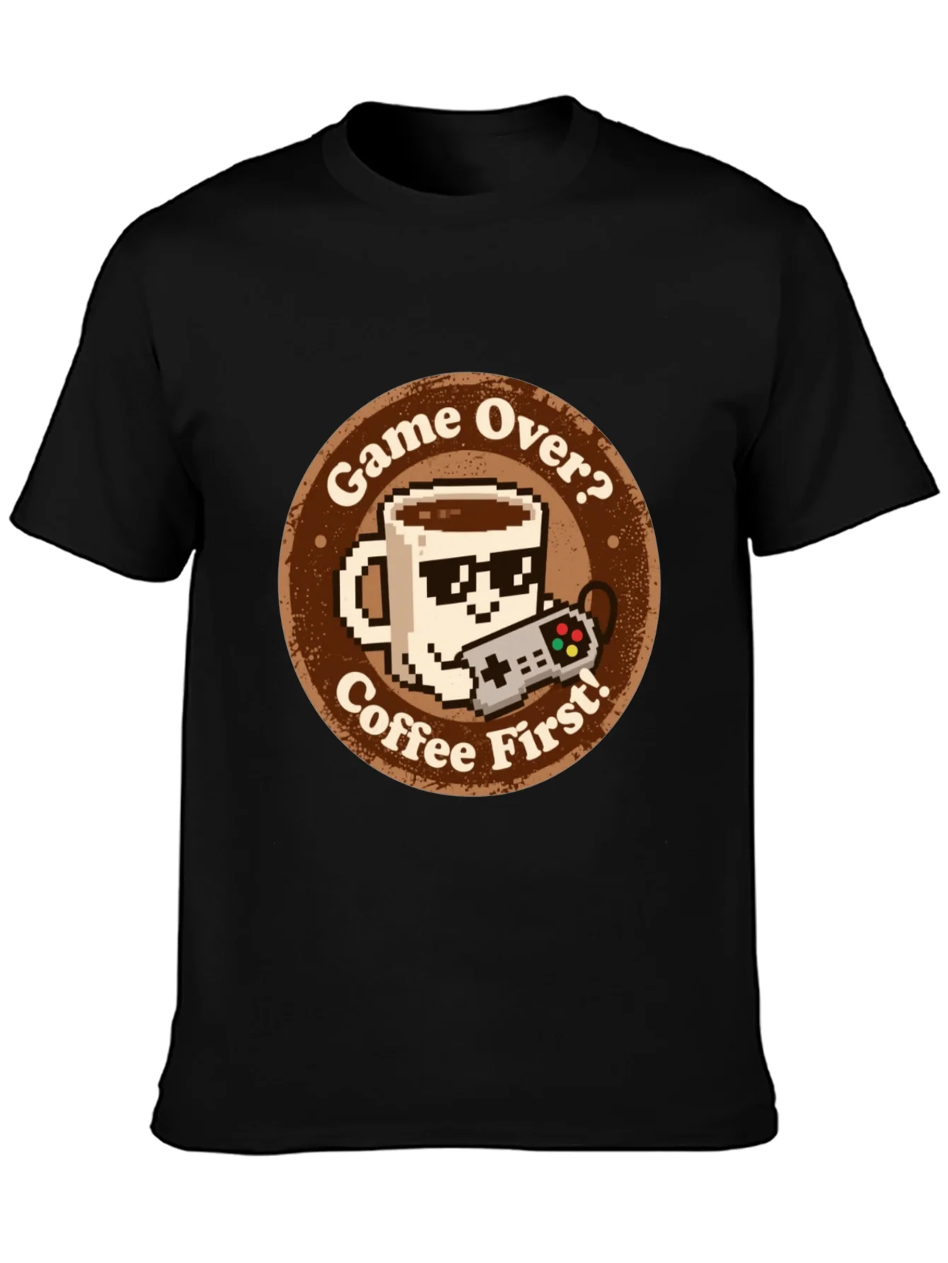 Camiseta Gamer: Game Over? Coffee First! Algod¨®n