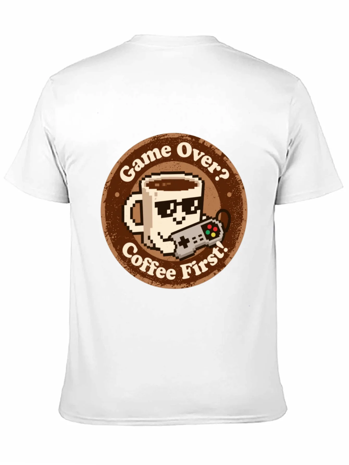Camiseta Gamer: Game Over? Coffee First! Algod¨®n