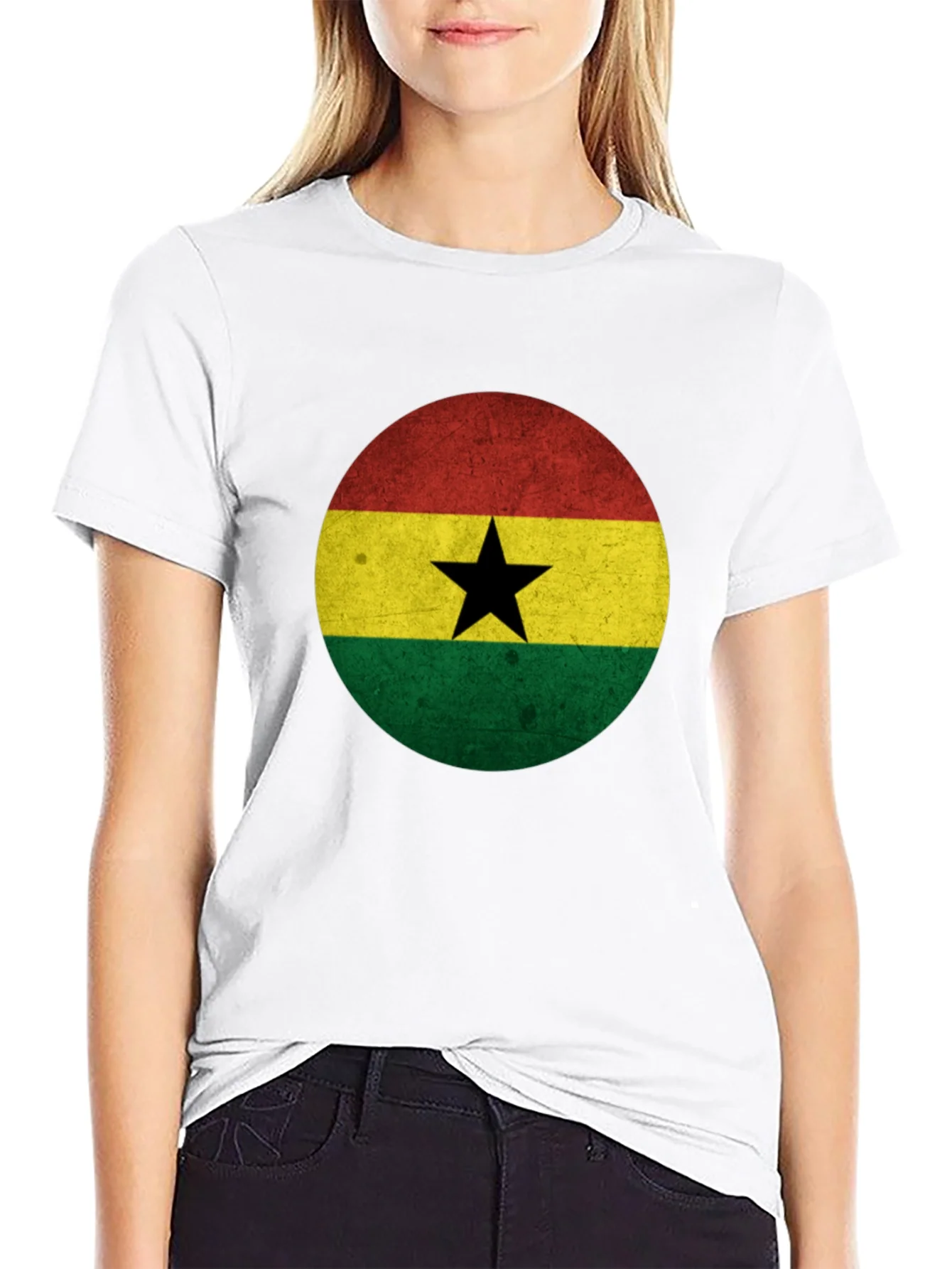 Camiseta Negra con Dise?o de la Bandera de Ghana