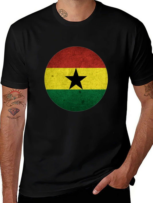 Camiseta Negra con Dise?o de la Bandera de Ghana