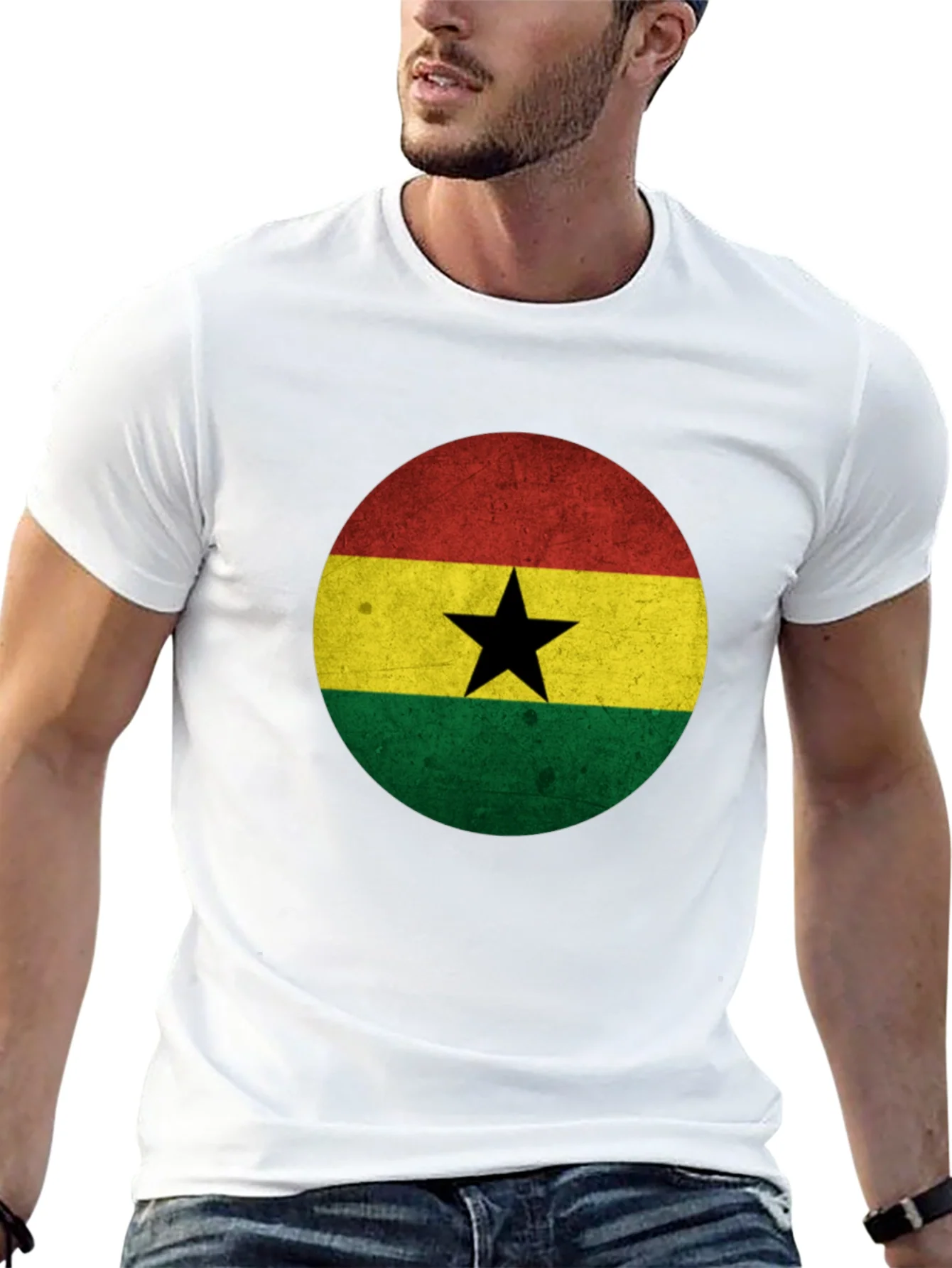 Camiseta Negra con Dise?o de la Bandera de Ghana