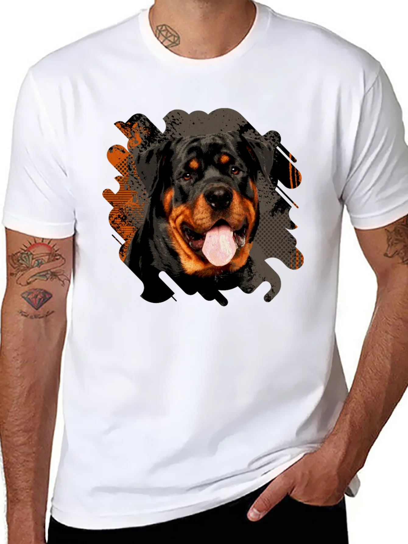 Camiseta Negra Rottweiler Estampado para Hombre