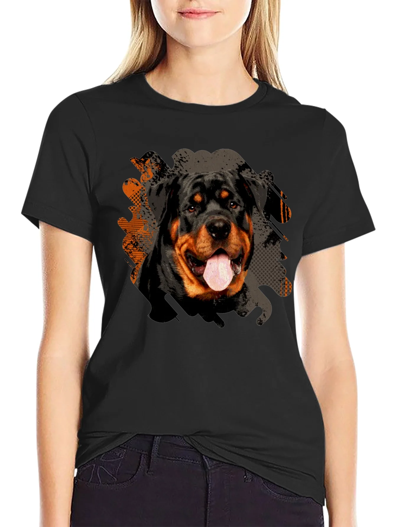 Camiseta Negra Rottweiler Estampado para Hombre