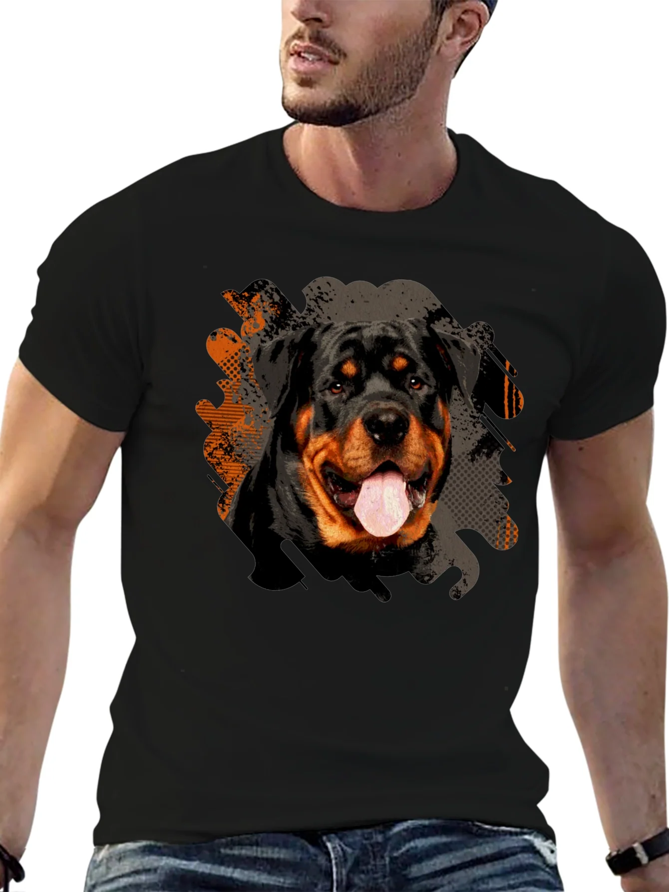 Camiseta Negra Rottweiler Estampado para Hombre