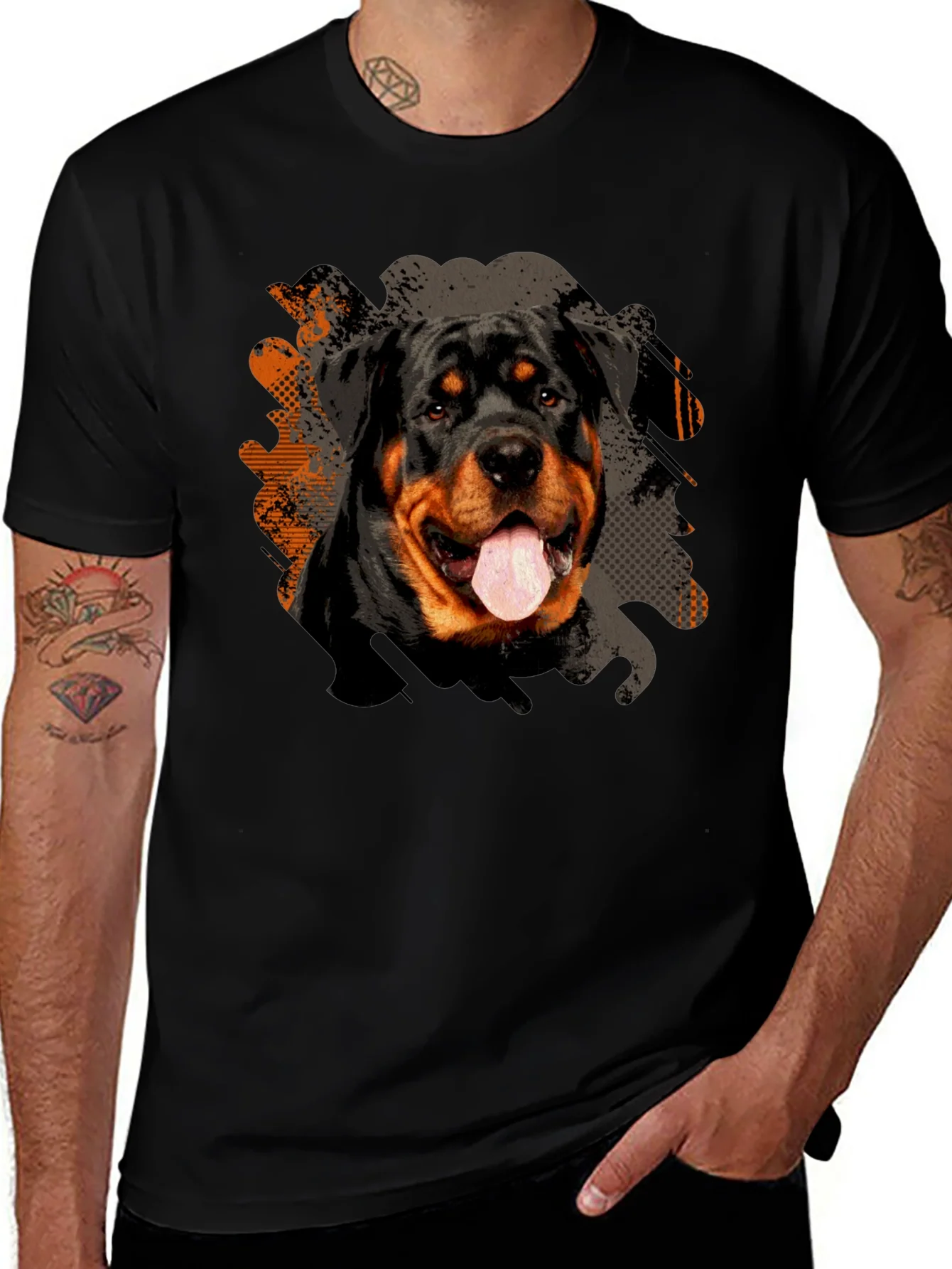 Camiseta Negra Rottweiler Estampado para Hombre