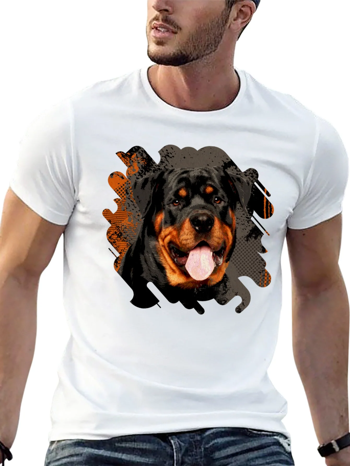 Camiseta Negra Rottweiler Estampado para Hombre