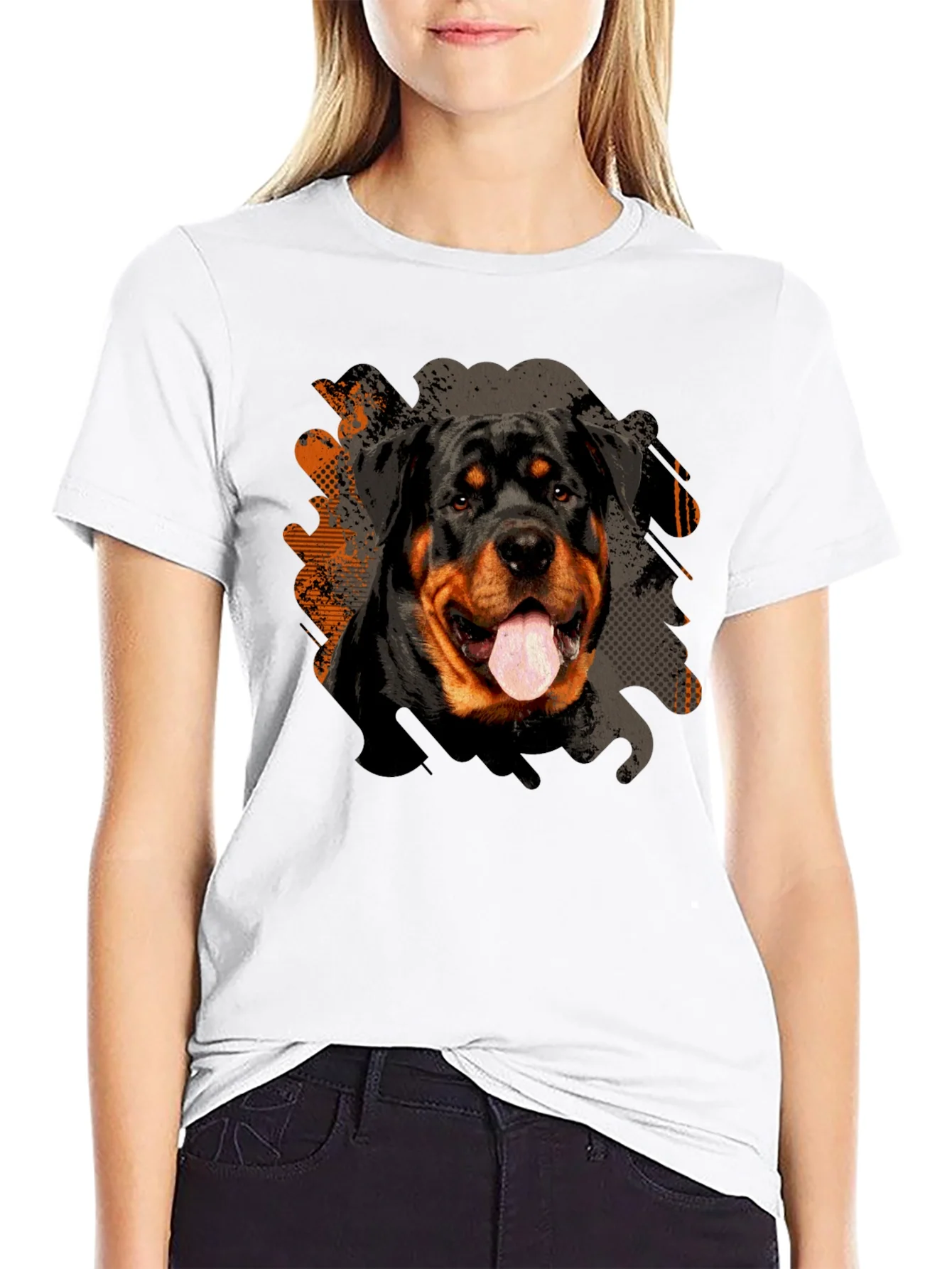 Camiseta Negra Rottweiler Estampado para Hombre