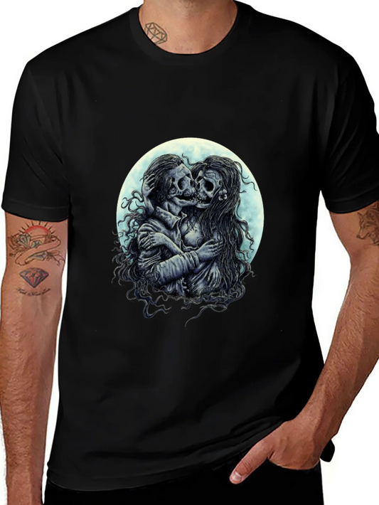 Camiseta Negra con Dise?o de Calaveras Enamoradas