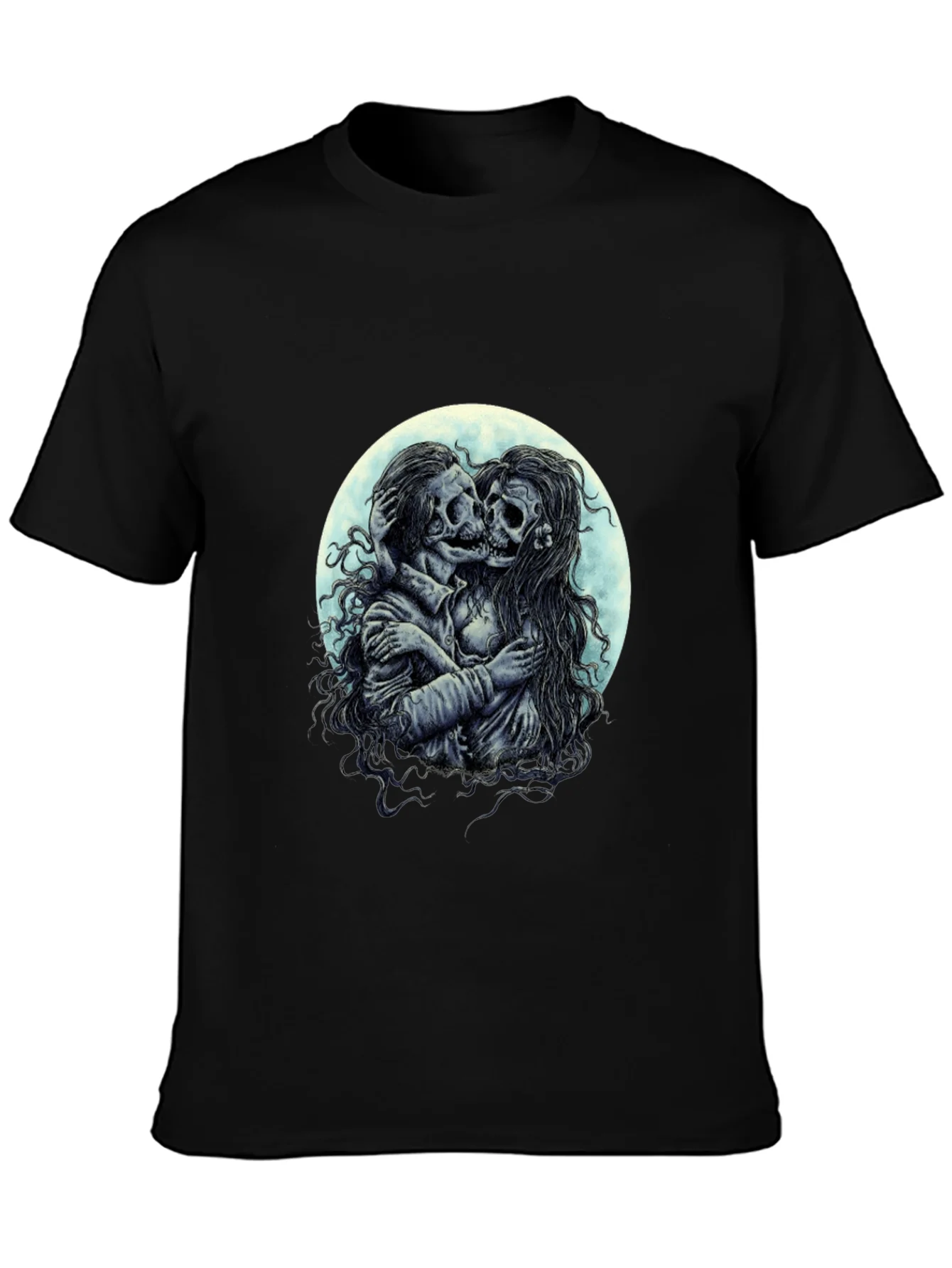 Camiseta Negra con Dise?o de Calaveras Enamoradas