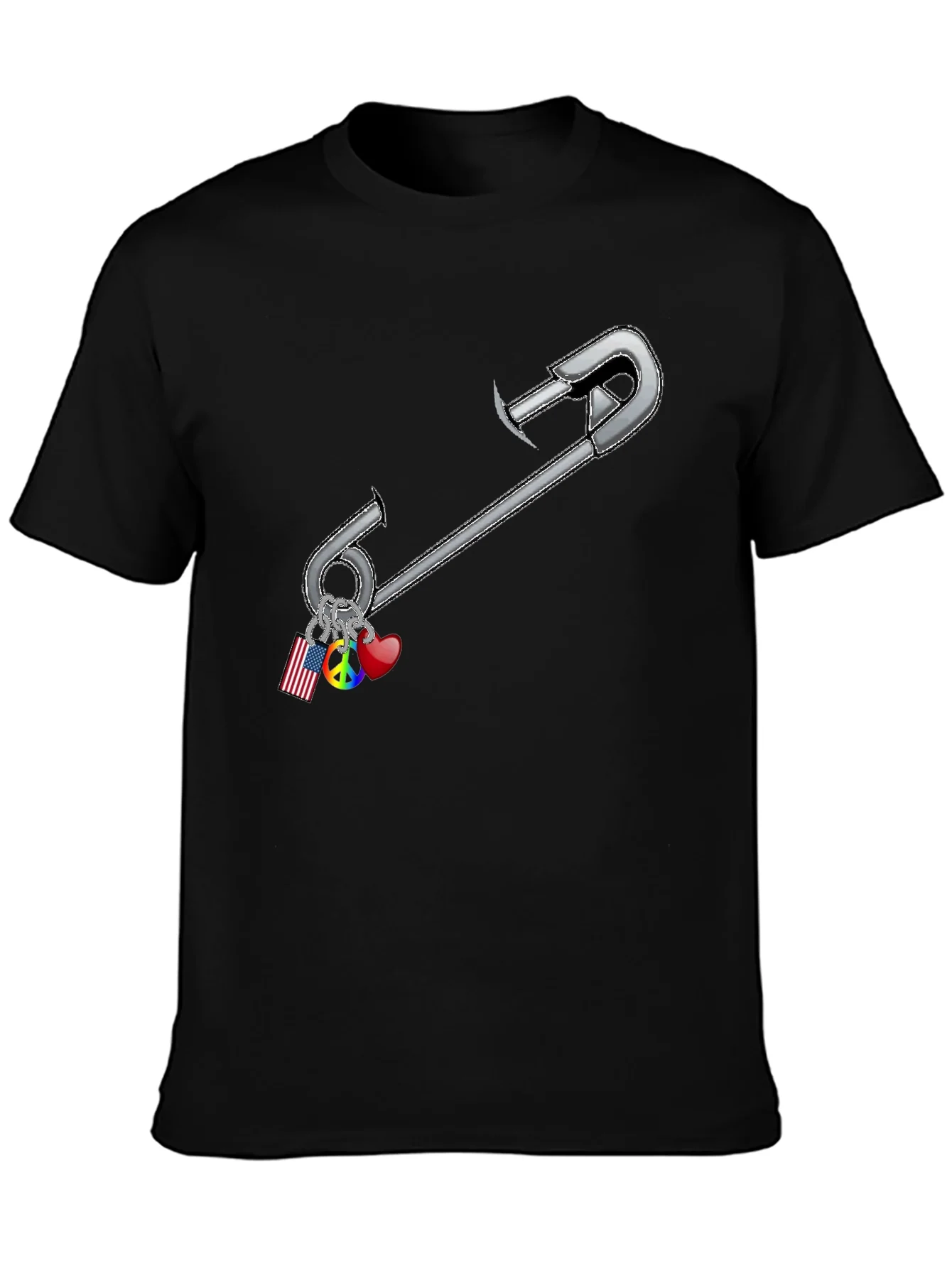 Camiseta Negra con Dise?o de Imperdible y Abalorios