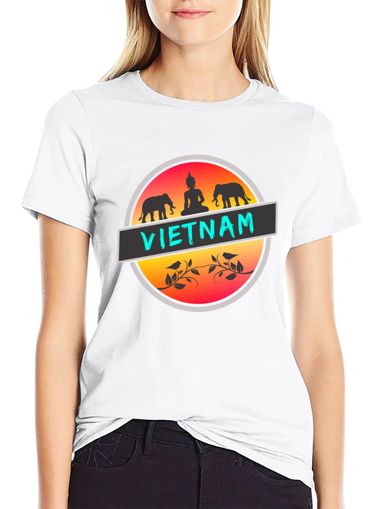 Camiseta Negra Vietnam Buda Elefantes