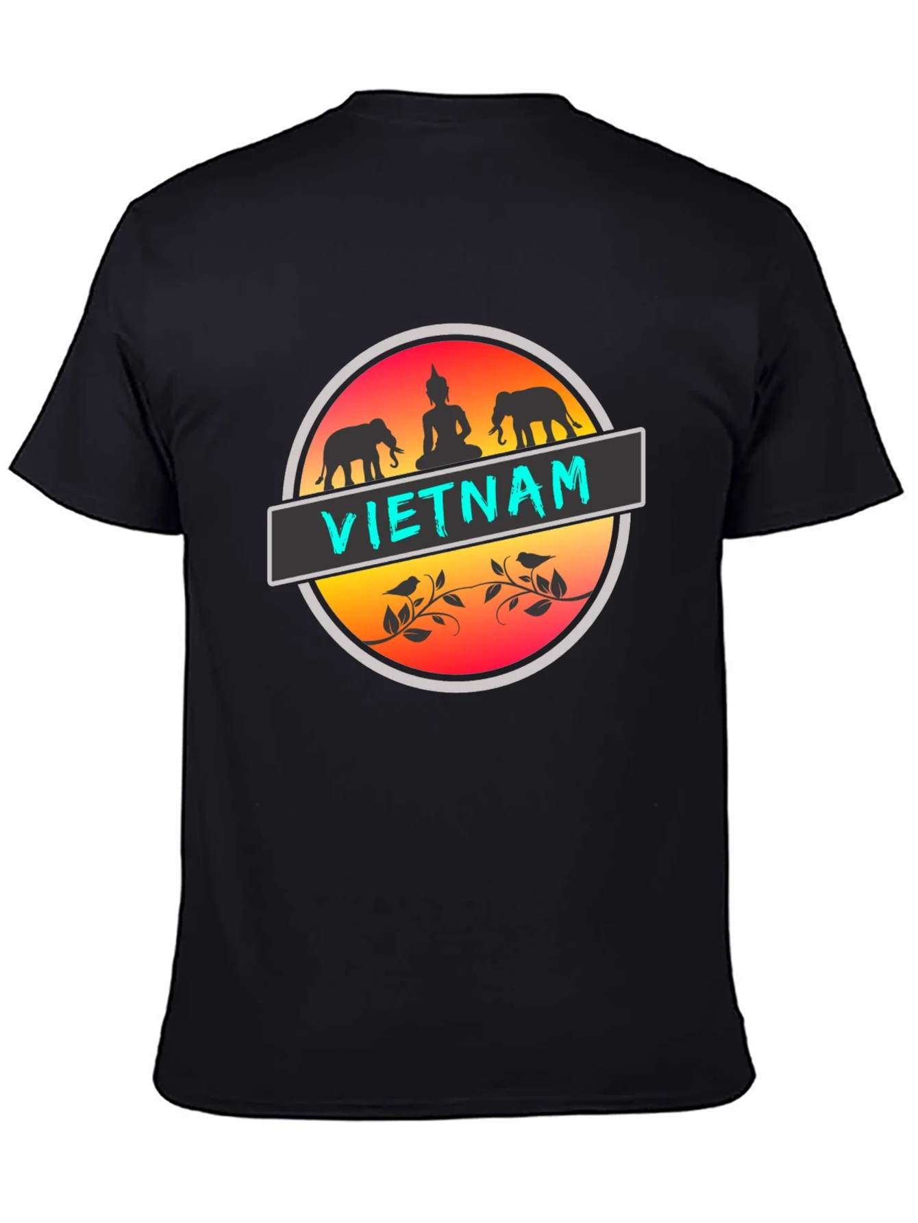Camiseta Negra Vietnam Buda Elefantes