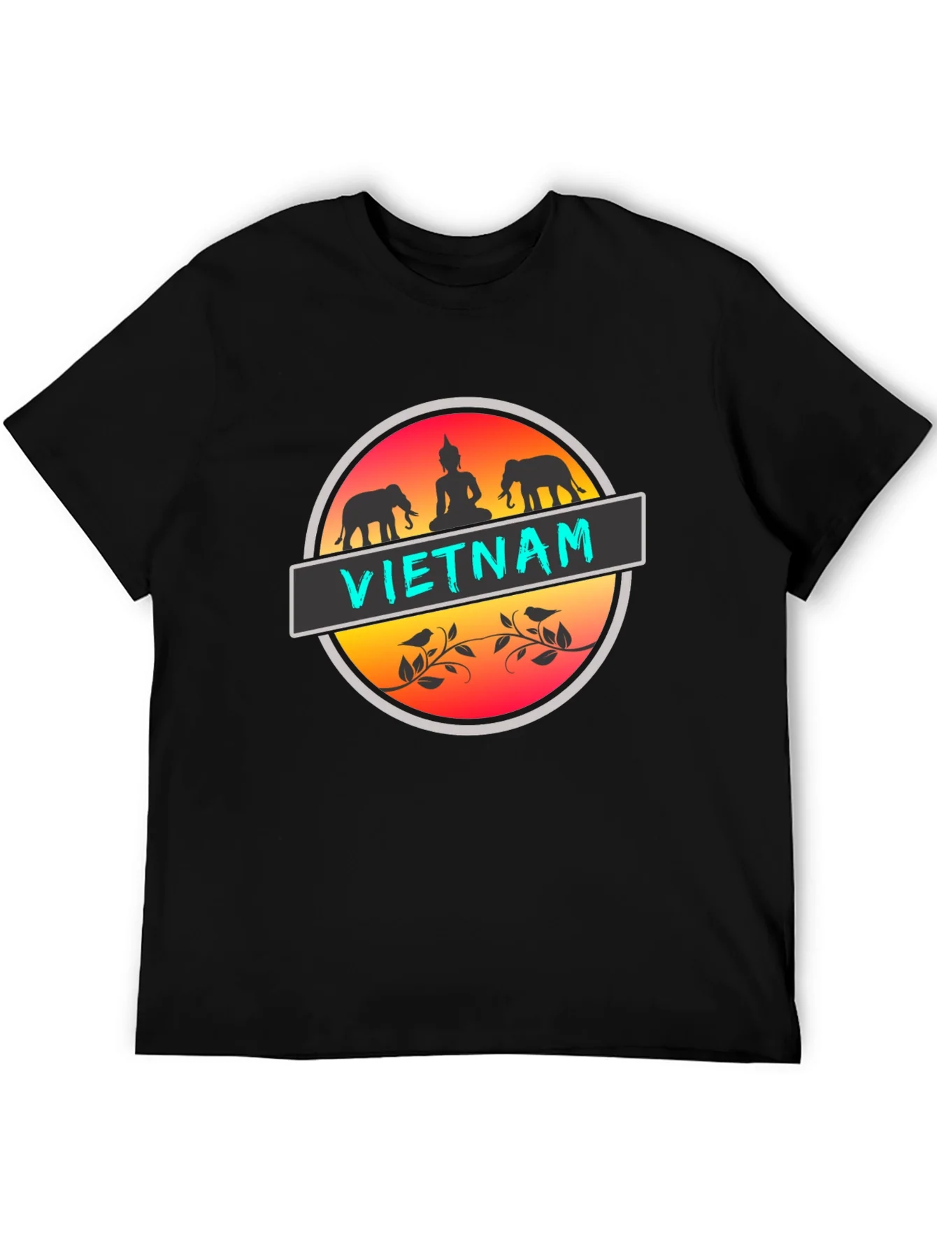Camiseta Negra Vietnam Buda Elefantes