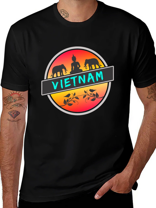 Camiseta Negra Vietnam Buda Elefantes