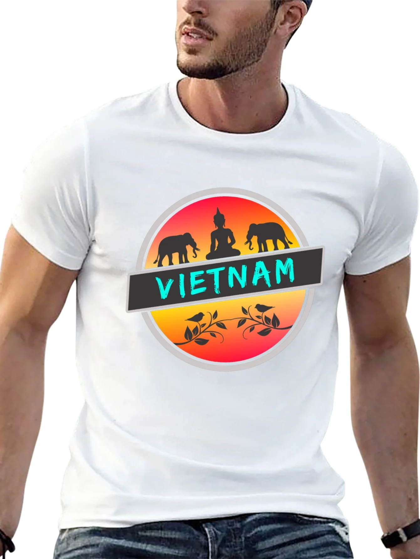 Camiseta Negra Vietnam Buda Elefantes
