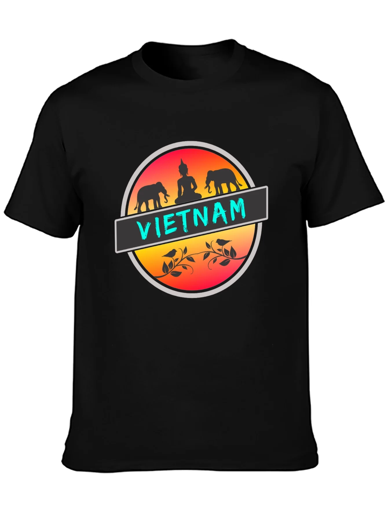 Camiseta Negra Vietnam Buda Elefantes