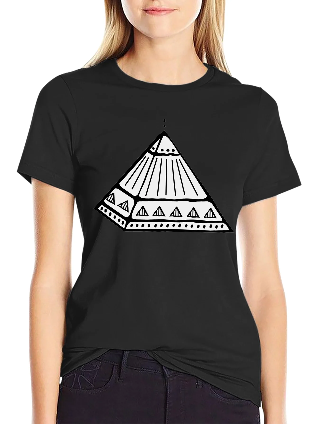Rebbecca Geometric Pyramid Graphic Black T-Shirt