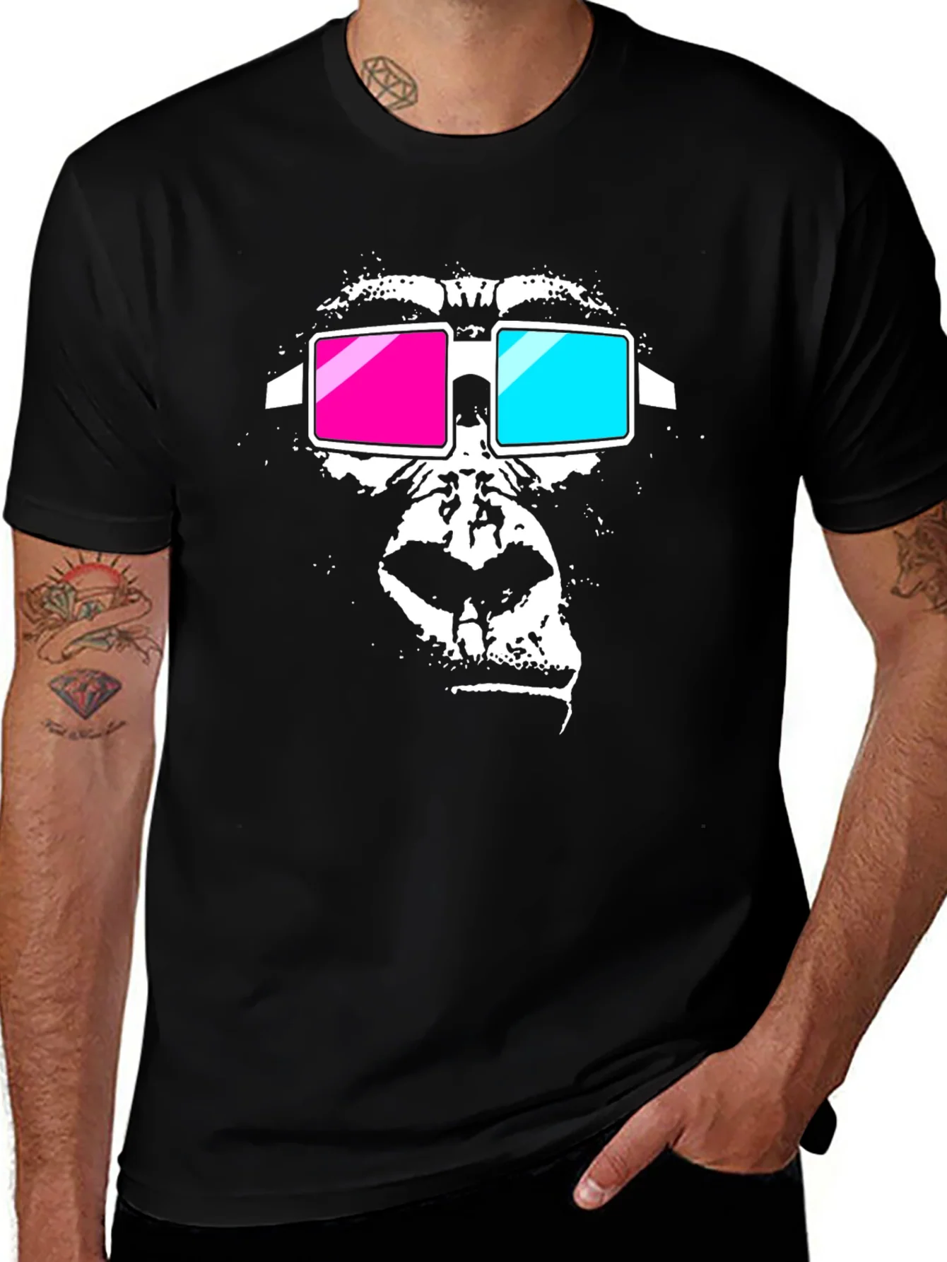 Rebbecca Gorilla 3D Glasses Graphic Tee - Black