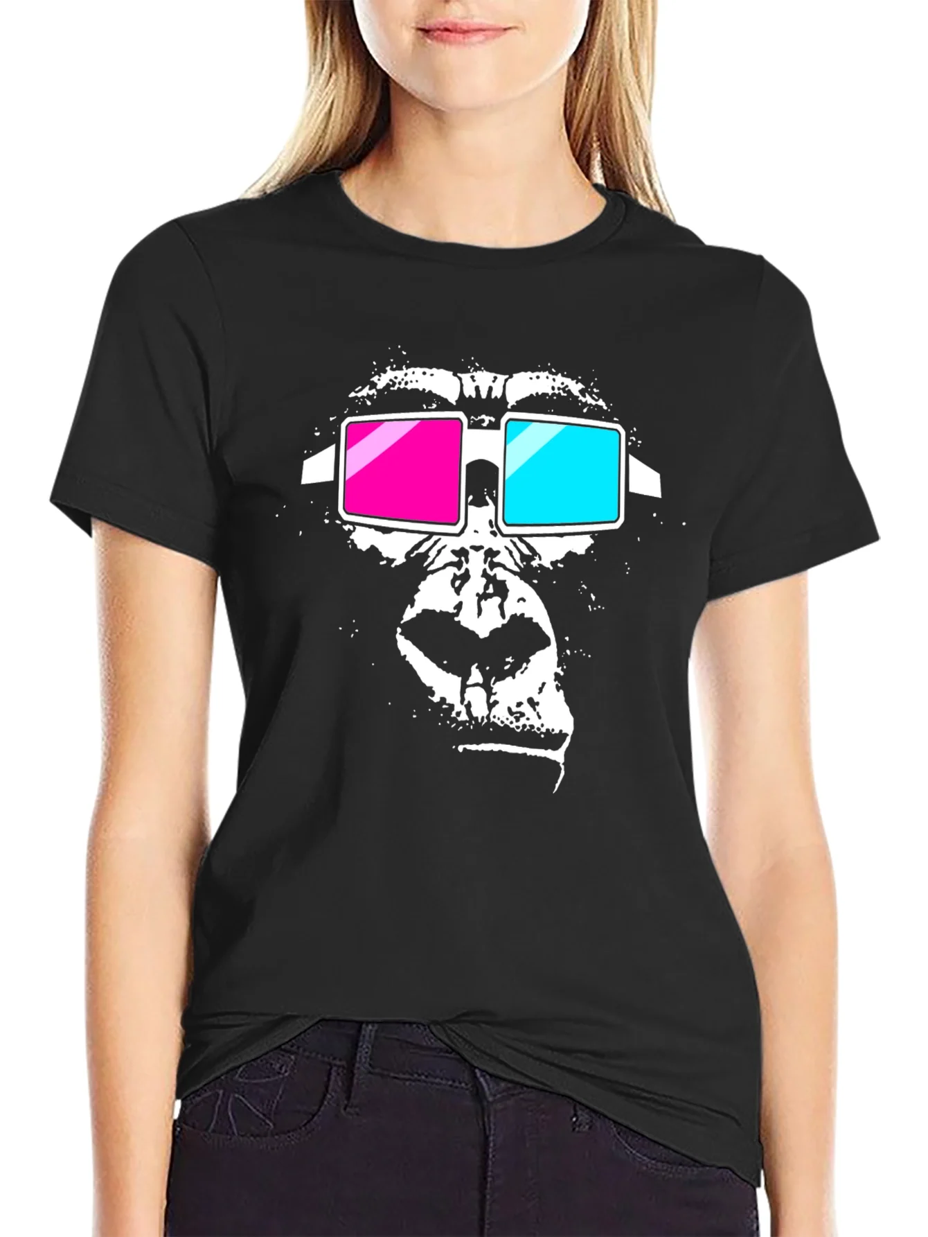 Rebbecca Gorilla 3D Glasses Graphic Tee - Black