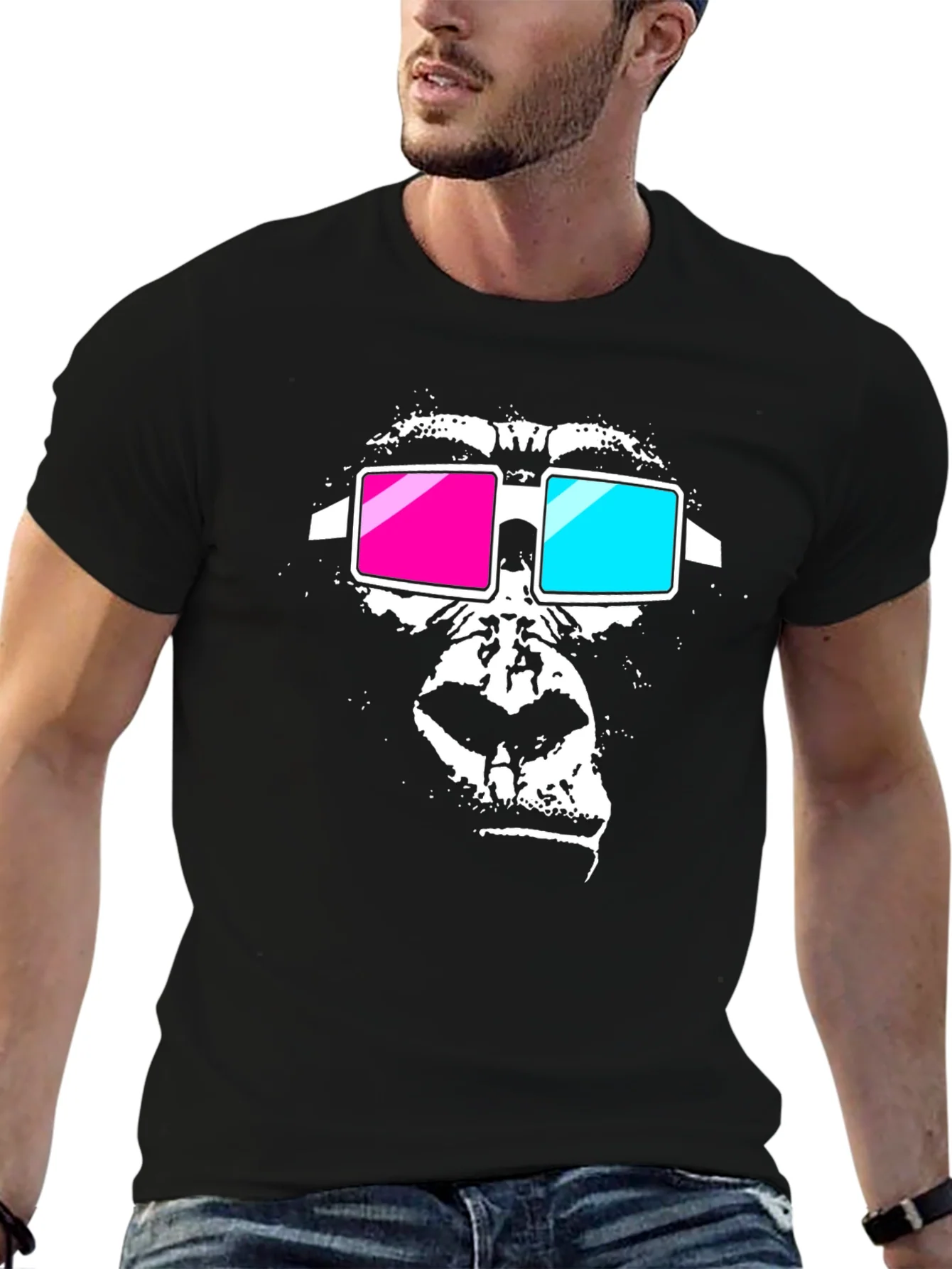 Rebbecca Gorilla 3D Glasses Graphic Tee - Black
