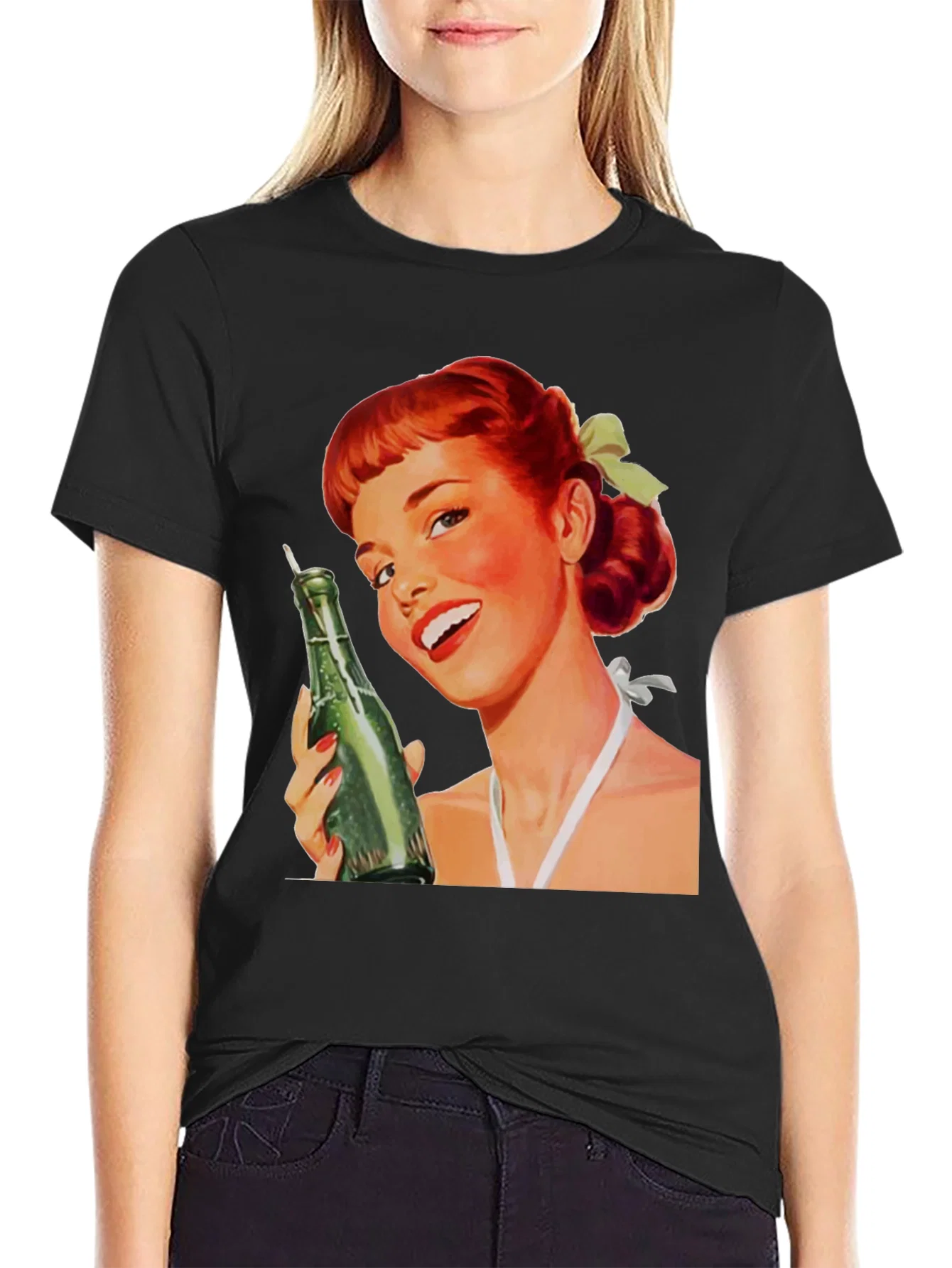Rebbecca Retro Pin-Up Girl Black Graphic Tee